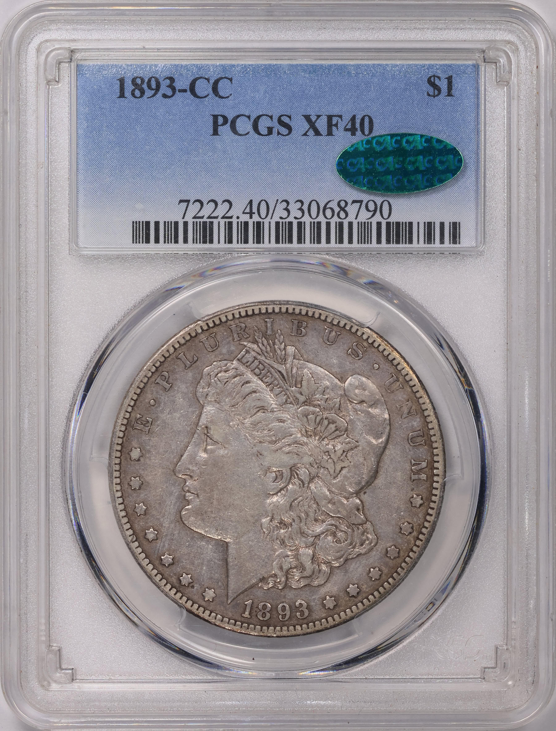 1893-CC Morgan Silver Dollar PCGS XF-40 (CAC Green) (Item 1507052