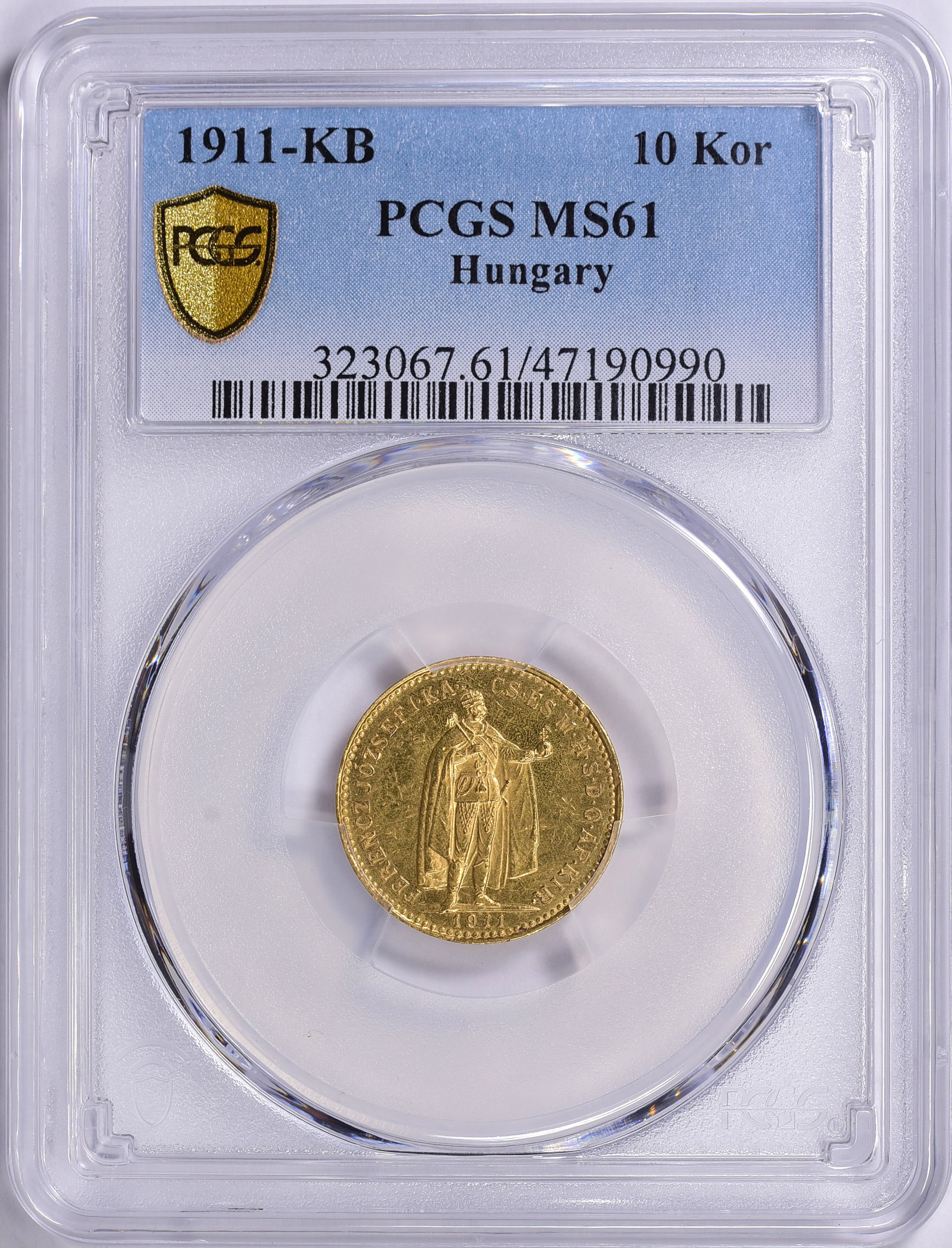 Hungary 1911-KB Gold 10 Korona KM-485 PCGS MS-61 (AGW = 0.098 oz