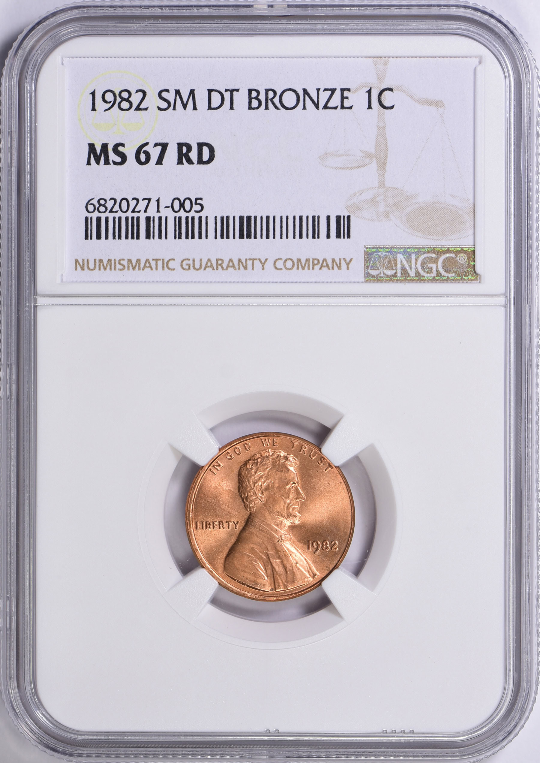 1982 Lincoln Cent Bronze. Small Date NGC MS-67 RD (Item 1513677
