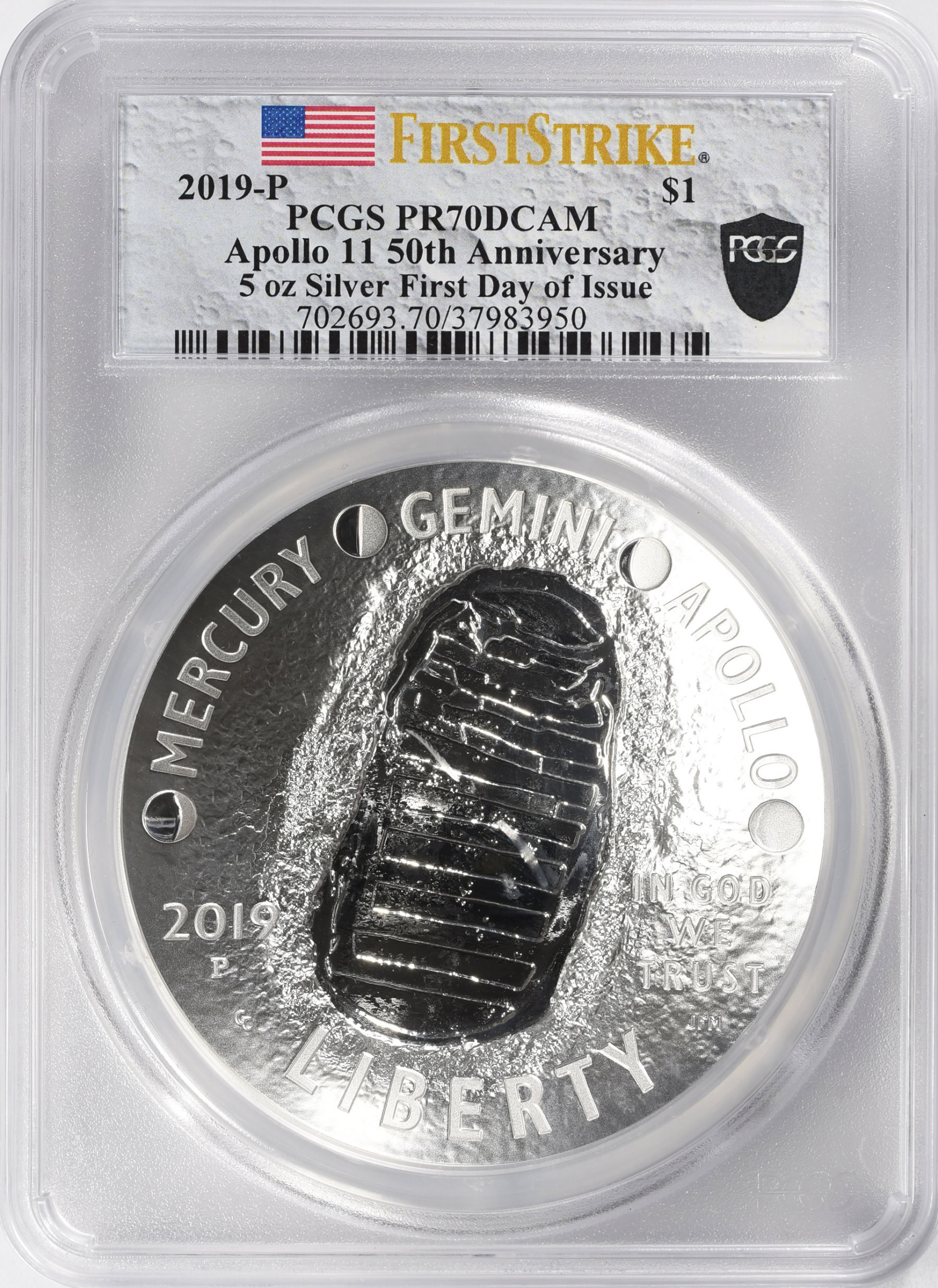 2019-P $1 Apollo 11 50th Anniversary Silver 5 Oz. First Day of