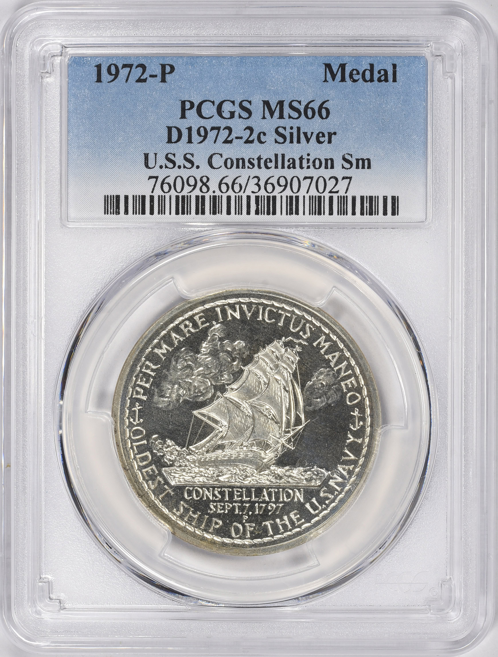 1972 PCGS MS66 クアウテモック ★アステカ 戦士 メキシコ 鷲と蛇 1972-P Silver U.S.S. Constellation Medal D1972-2c PCGS MS-66 (Item