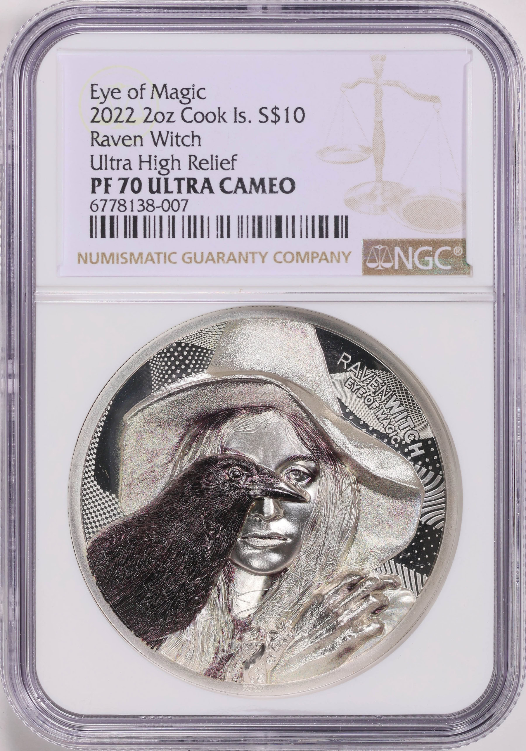 Cook Islands 2022 Colorized Silver $10 Raven Witch Ultra High