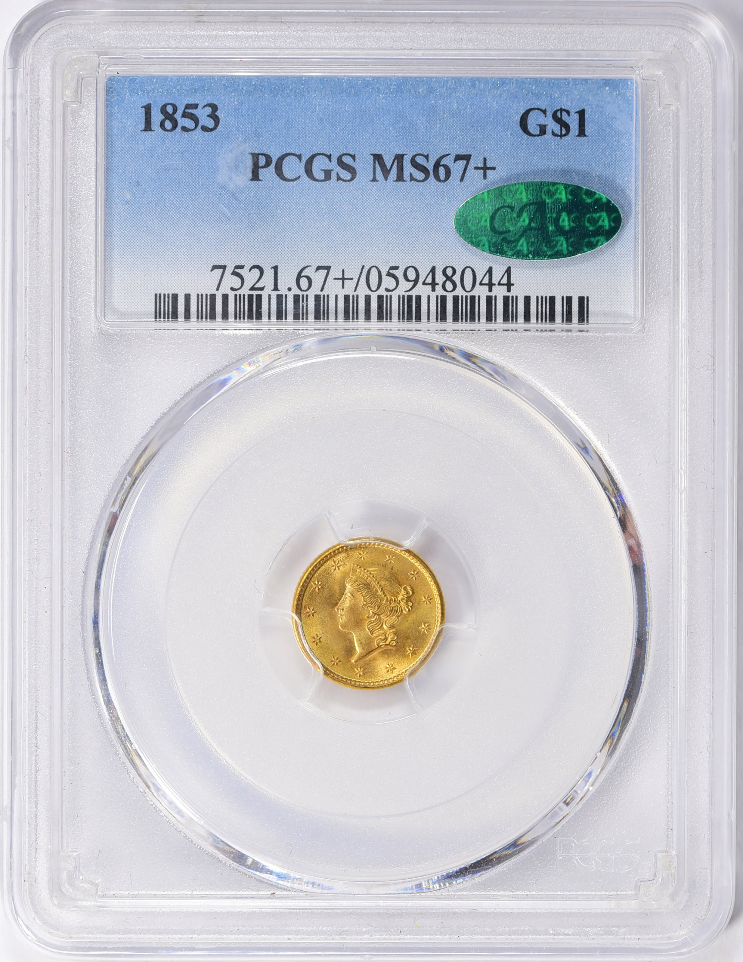 廃盤/激レア★/ゴールドラベル　ミスタークリスマス ティーカップ★ 1853 Liberty Gold Dollar PCGS MS-67+ (CAC Green) (Item 1520190