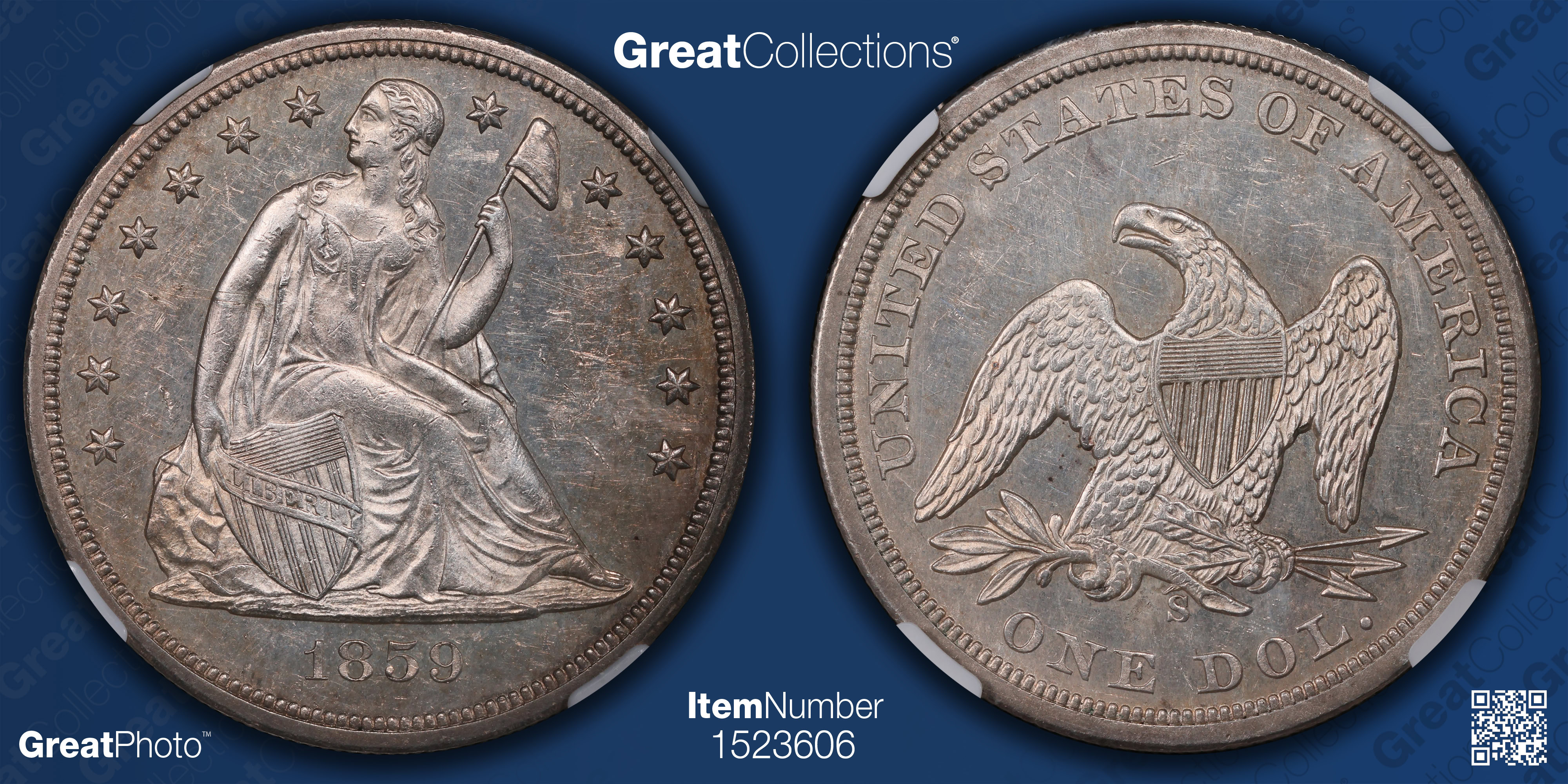 【NGC MS64】安政一分銀（1859〜1868） 1859-S Seated Liberty Silver Dollar NGC MS-61 (Item 1523606