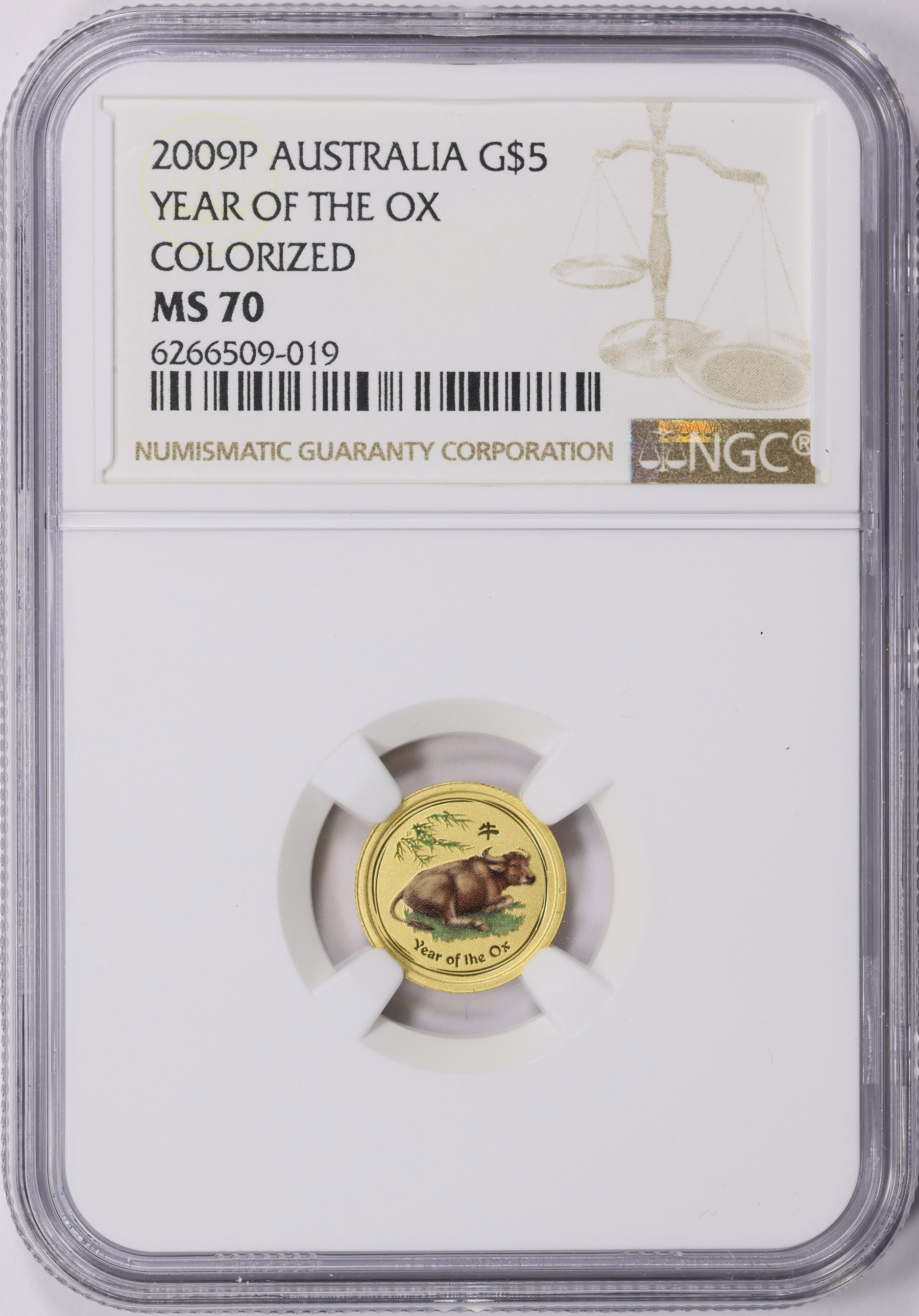 Australia 2009-P Colorized Gold $5 Lunar Series, Year of the Ox