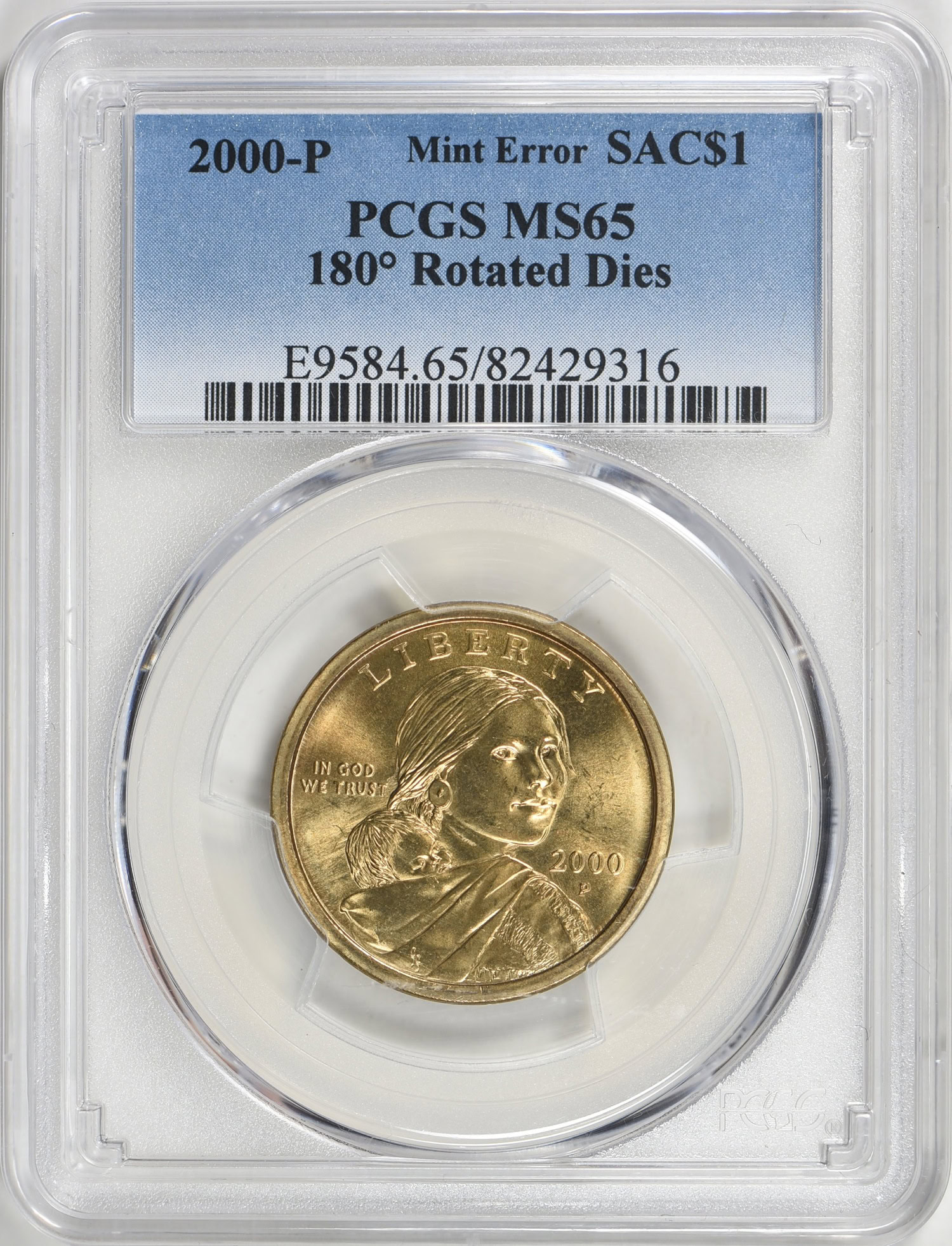 Mint Error 2000-P Sacagawea Dollar 180 Degrees Rotated Dies PCGS
