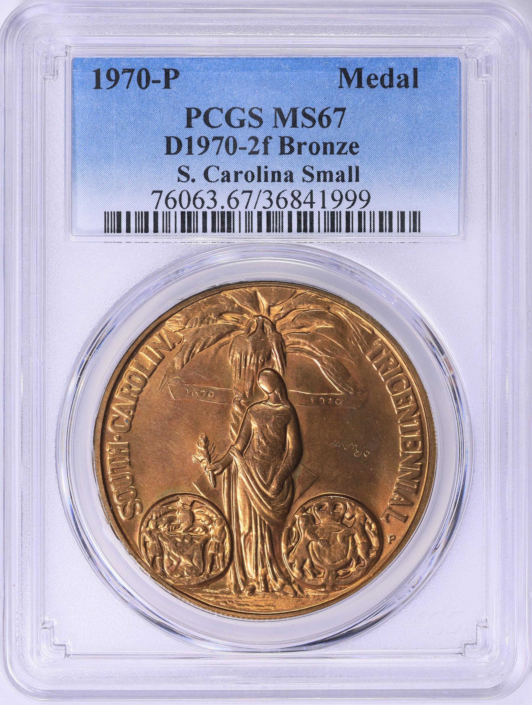 1970-P Bronze South Carolina Tricentennial Medal D1970-2f PCGS MS