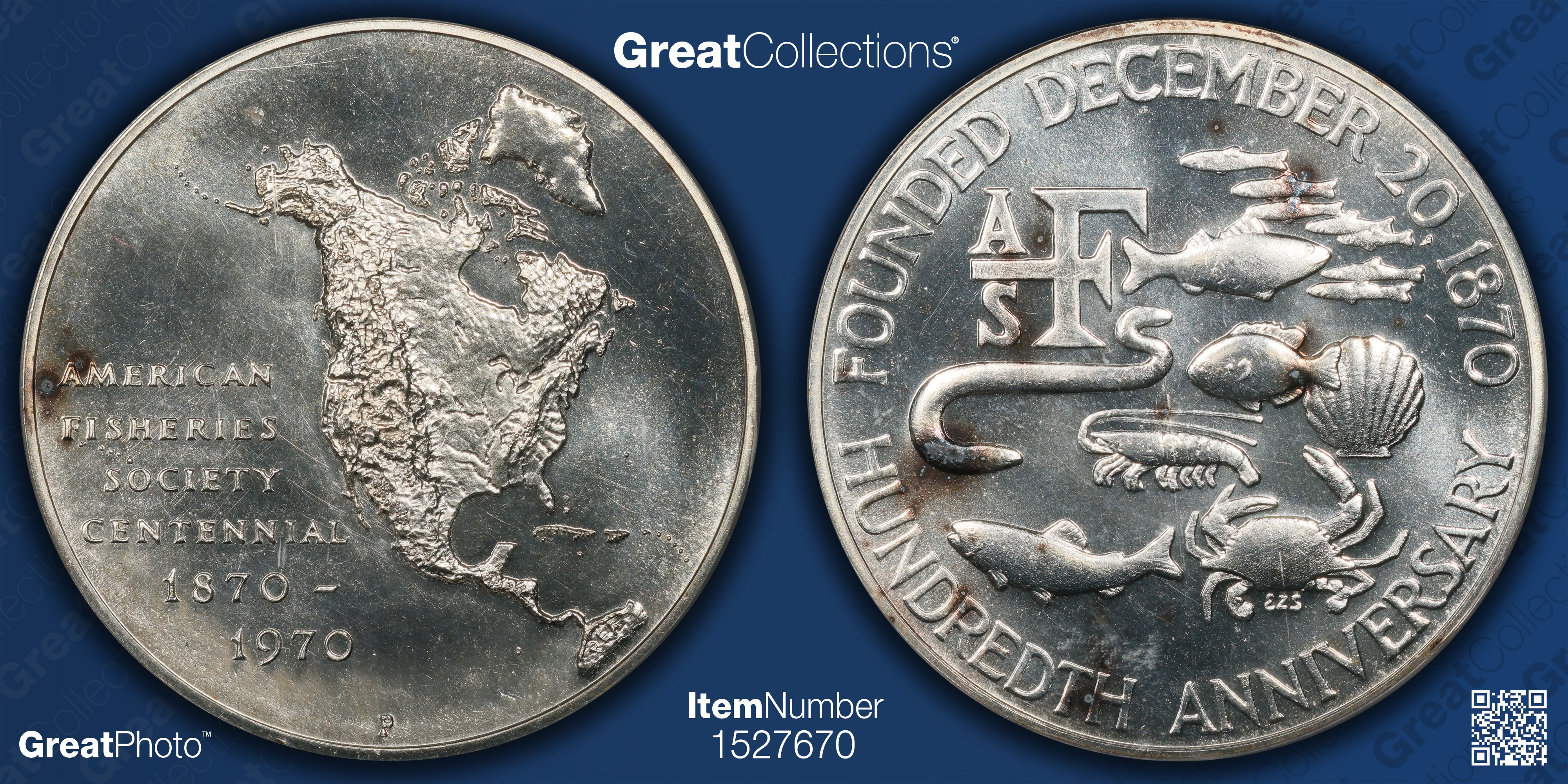 1970-P Silver Fisheries Society Centennial Medal D1970-3a PCGS MS