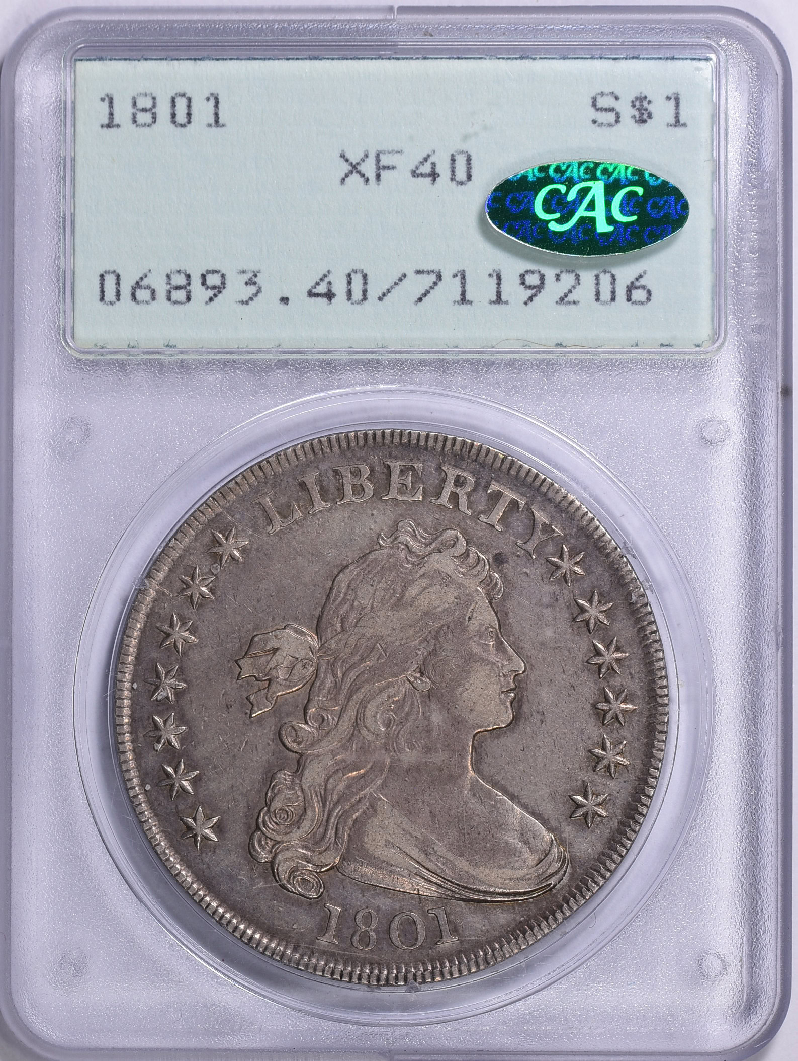 1801 Draped Bust Silver Dollar PCGS XF-40 (CAC Green) OGH (1st Gen ...