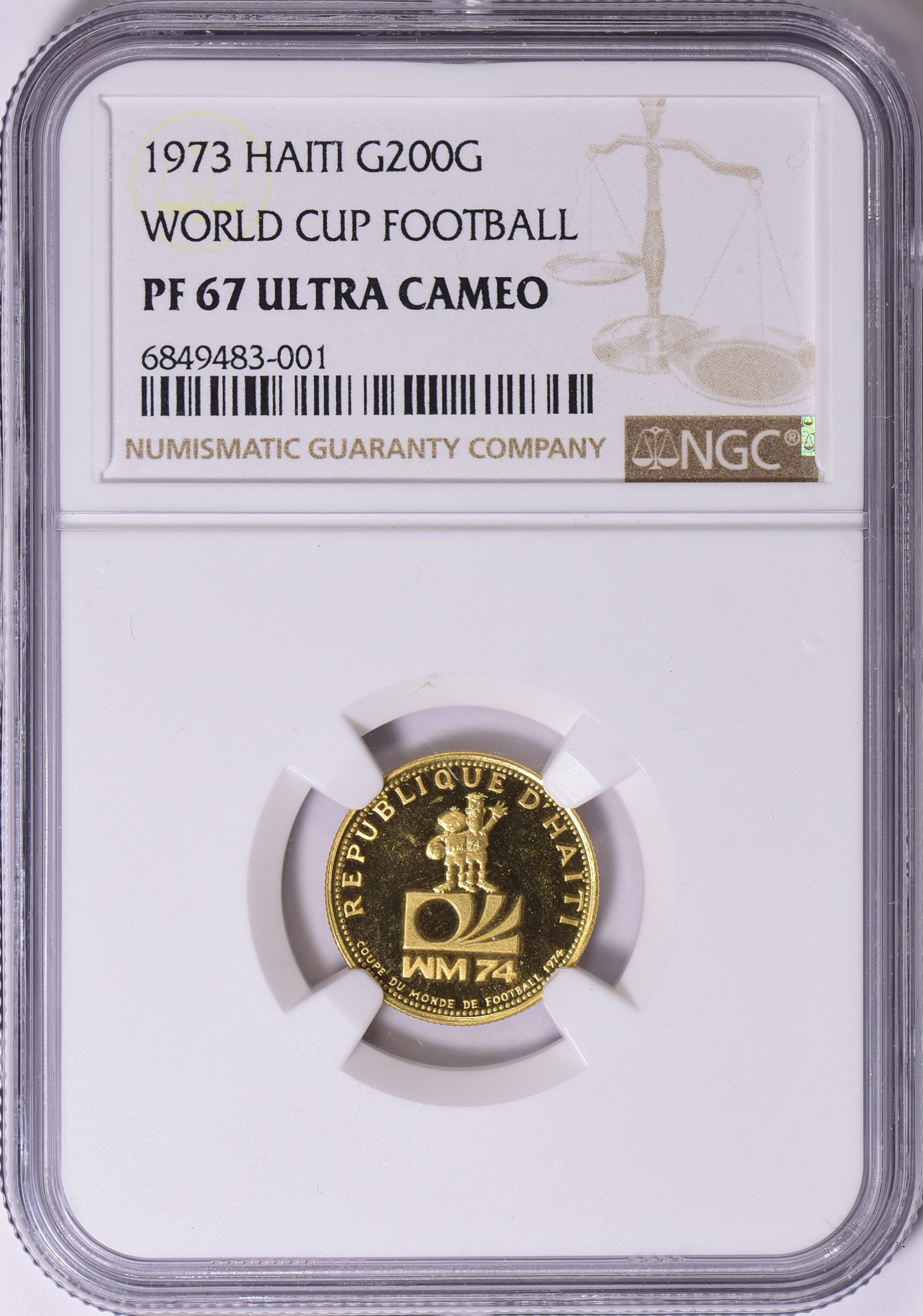 Haiti 1973 Gold 200 Gourdes World Soccer Championship NGC Proof-67