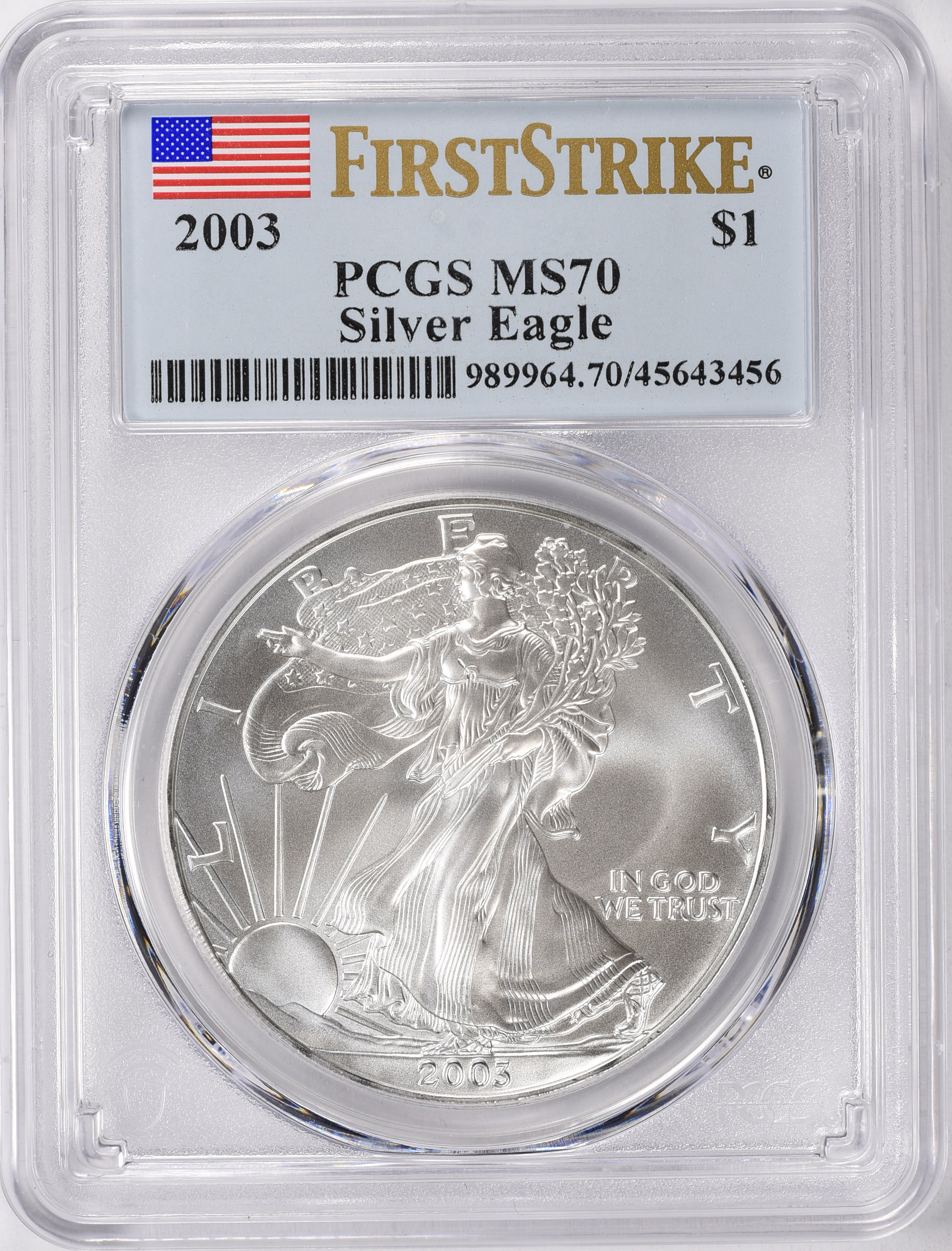 2003 $1 Silver Eagle First Strike PCGS MS-70 | PCGS Cert #45643456