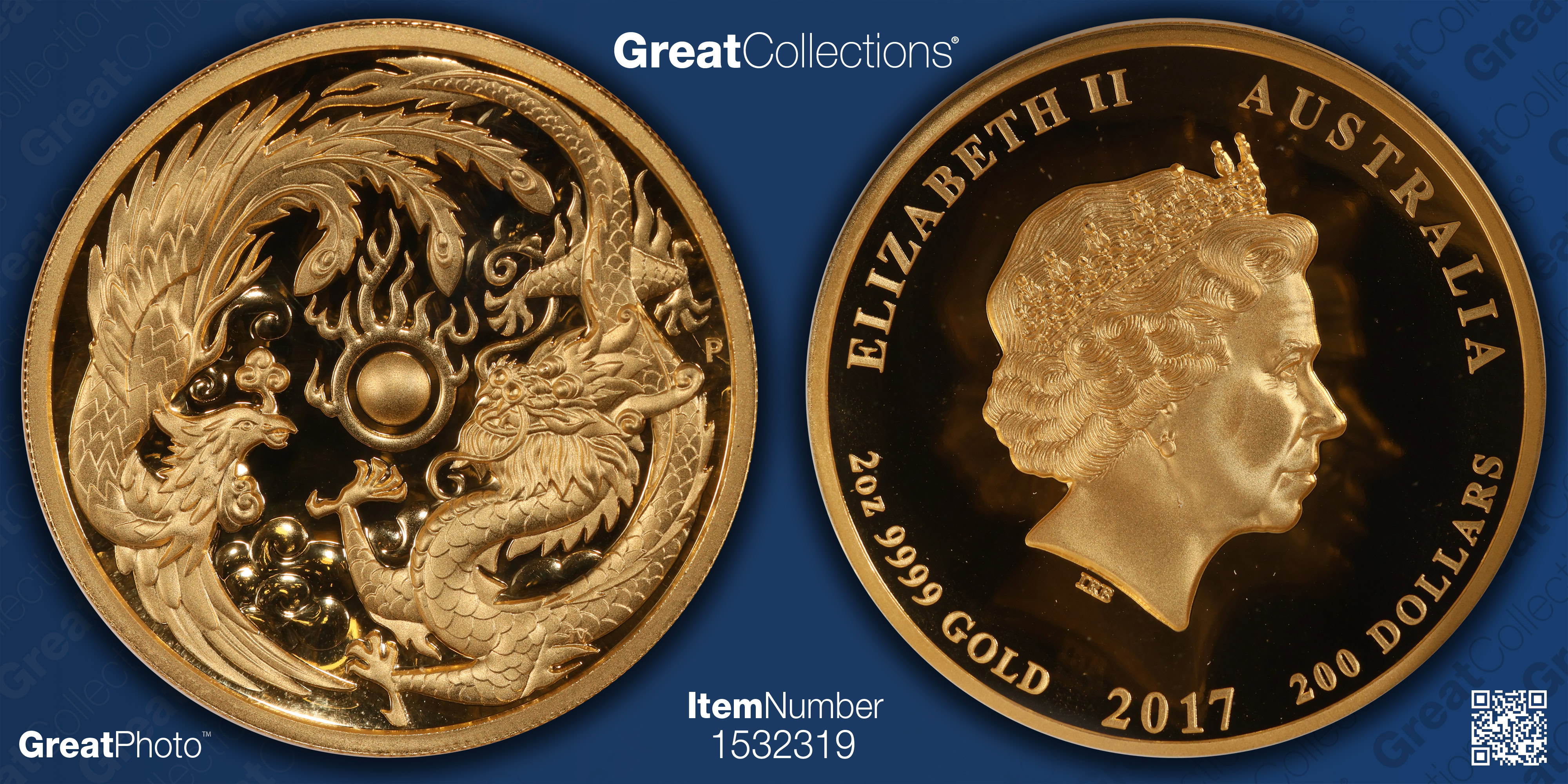 Australia 2017-P Gold $200 Dragon and Phoenix High Relief First