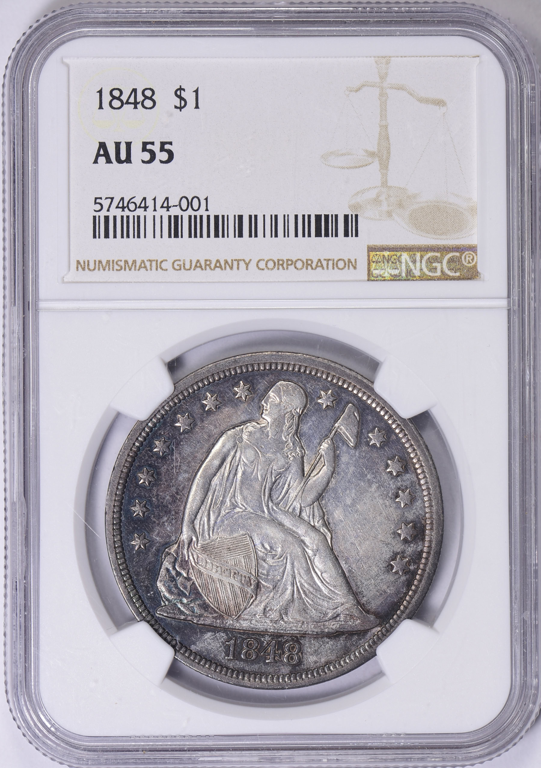 1848 Seated Liberty Silver Dollar NGC AU-55 (Toned) (Item 1544856