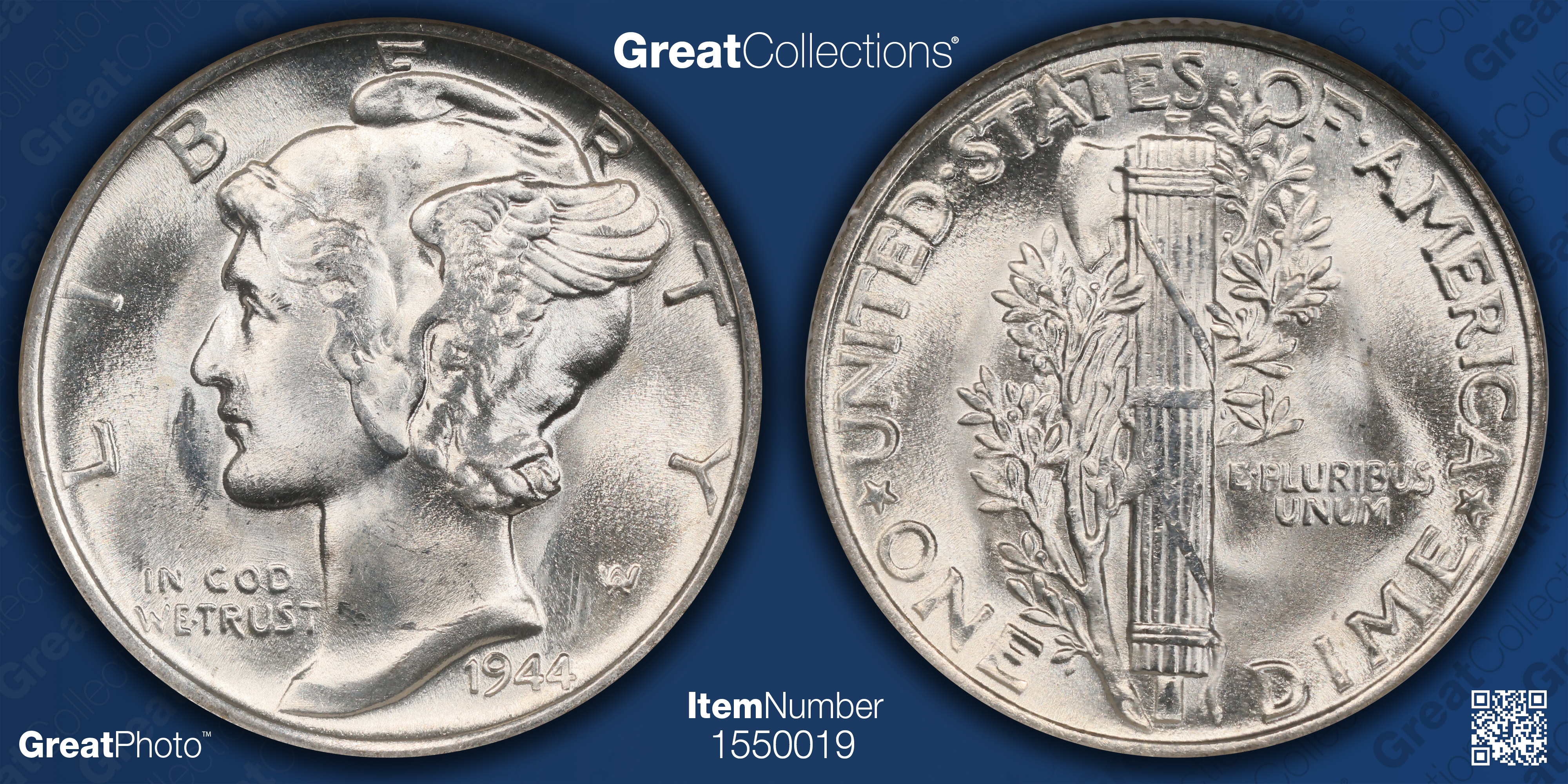 1944 Mercury Dime NGC MS-66 (Item 1550019) | GreatCollections Coin