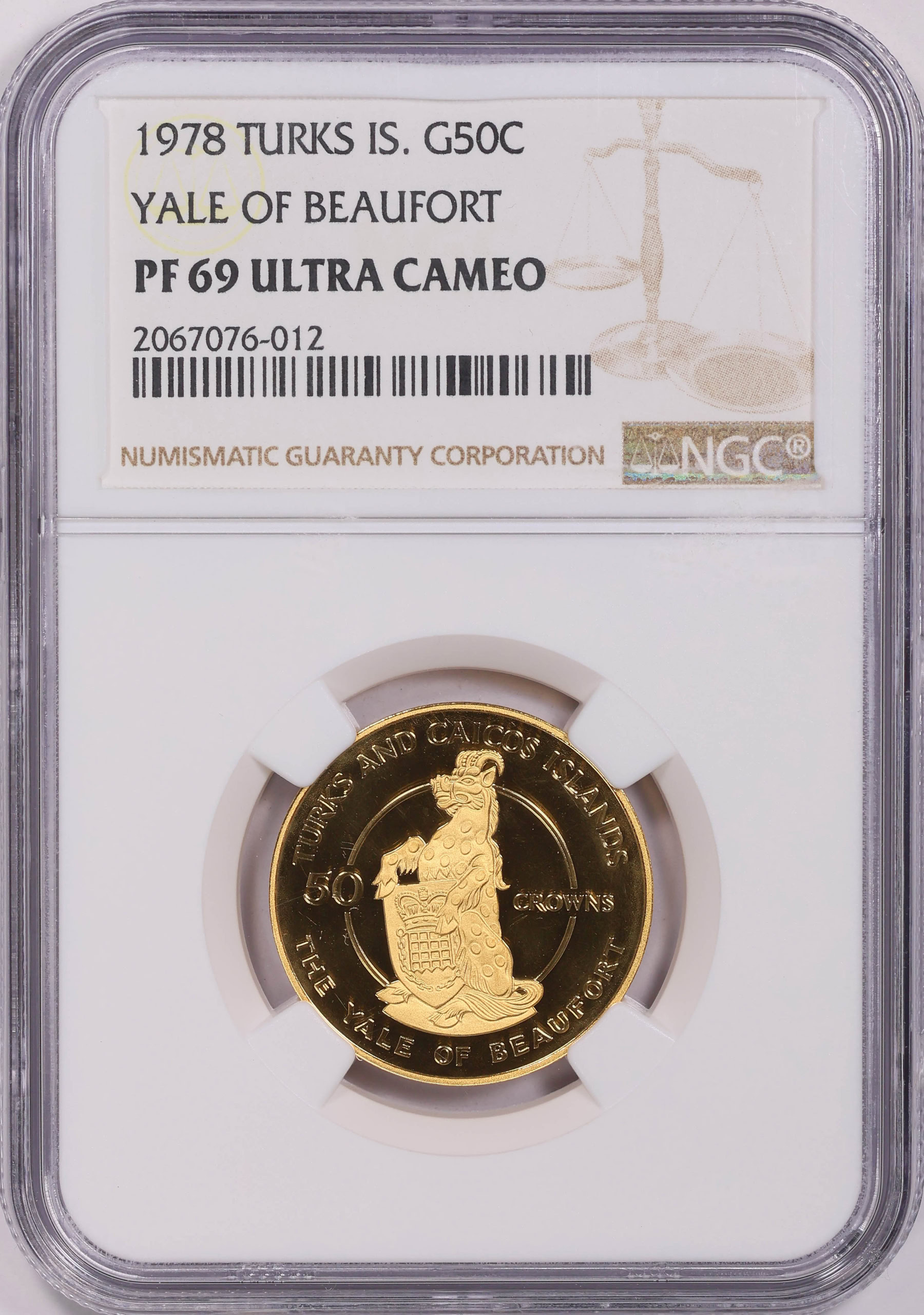 Turks & Caicos Islands 1978 Gold 50 Crowns Yale of Beaufort KM-41