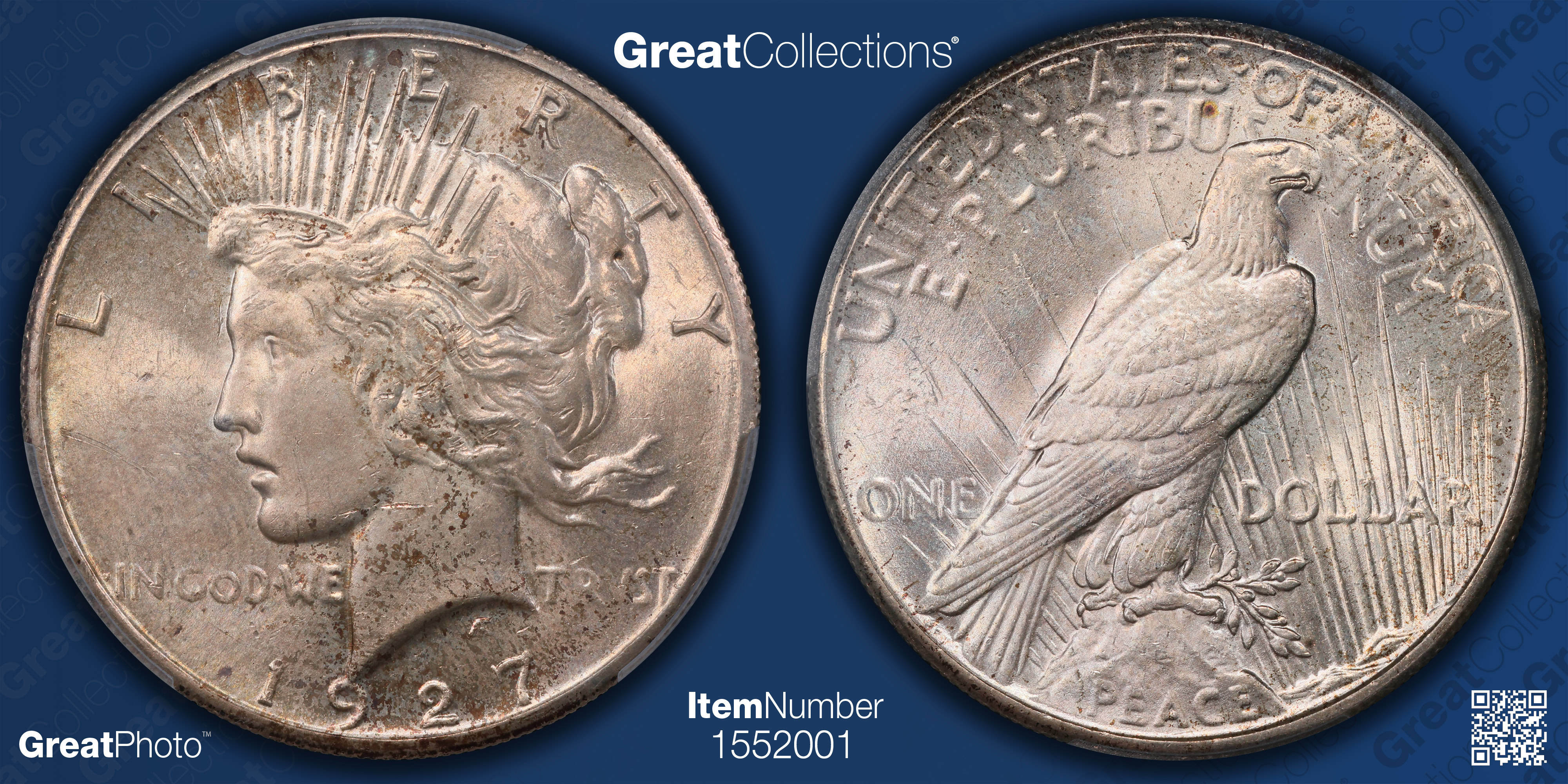 DAWN CURRENT '93 　古いですが美品に近い？ 1927 Peace Silver Dollar VAM-2 Doubled Motto Top 50 PCGS MS-62
