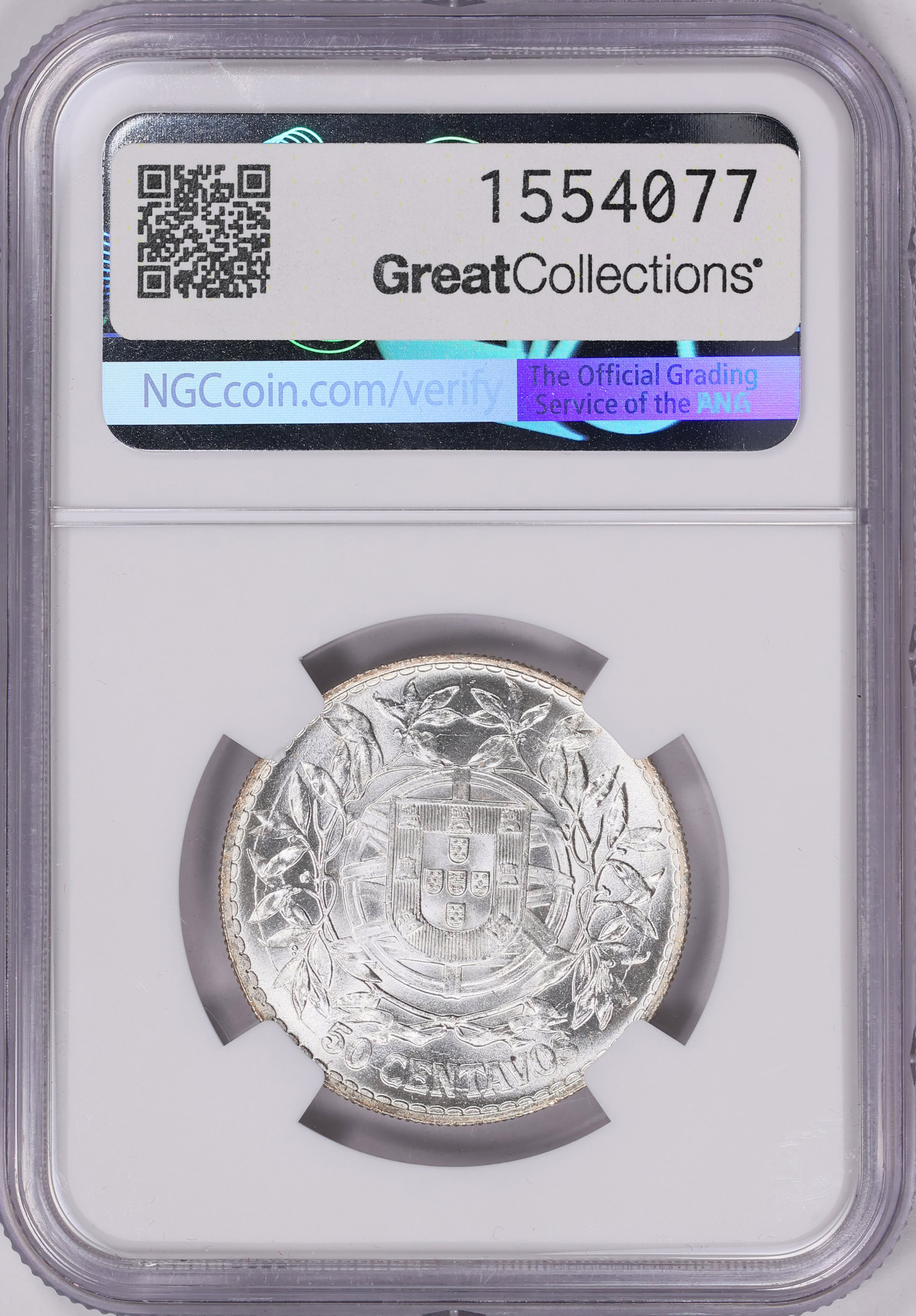 1916 ポルトガル 50センタボ NGC AU58 第一共和政 美人銀貨 希少 Portugal 1916 Silver 50 Centavos KM-561 NGC MS-64 | NGC Cert