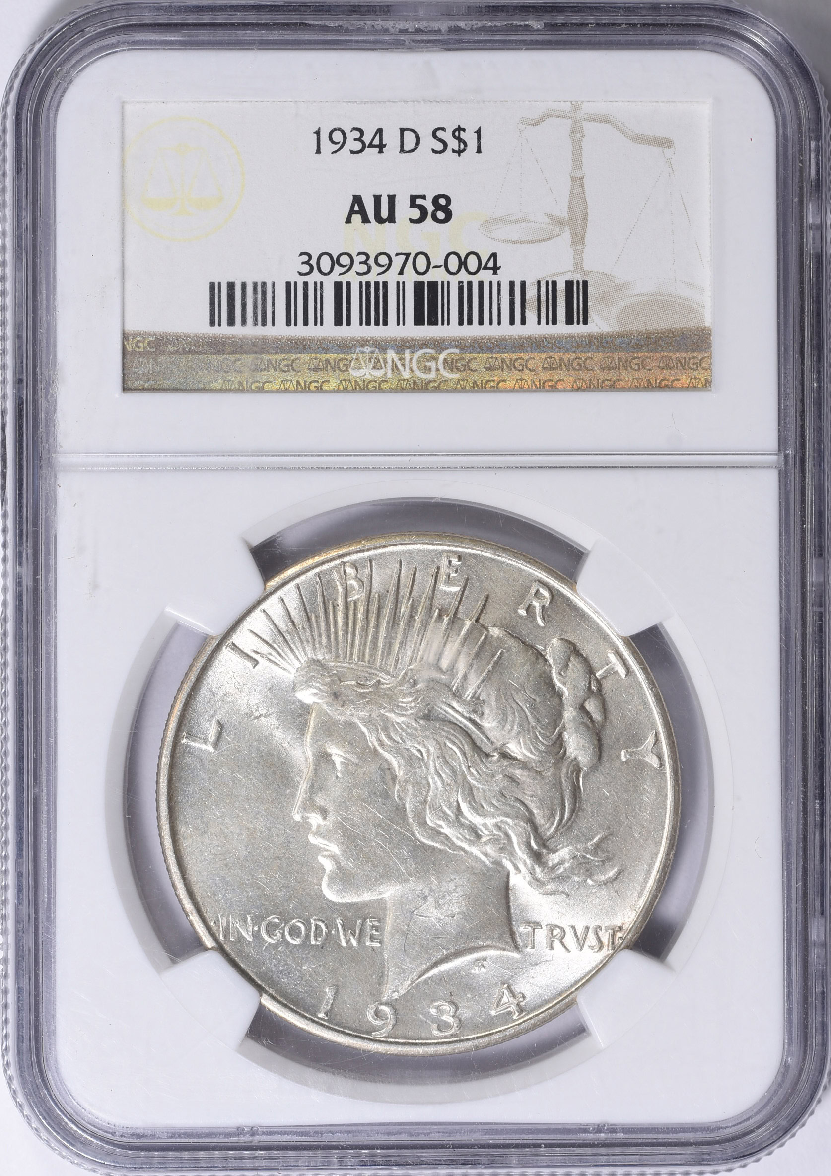 1934-D Peace Silver Dollar NGC AU-58 (Item 1554441