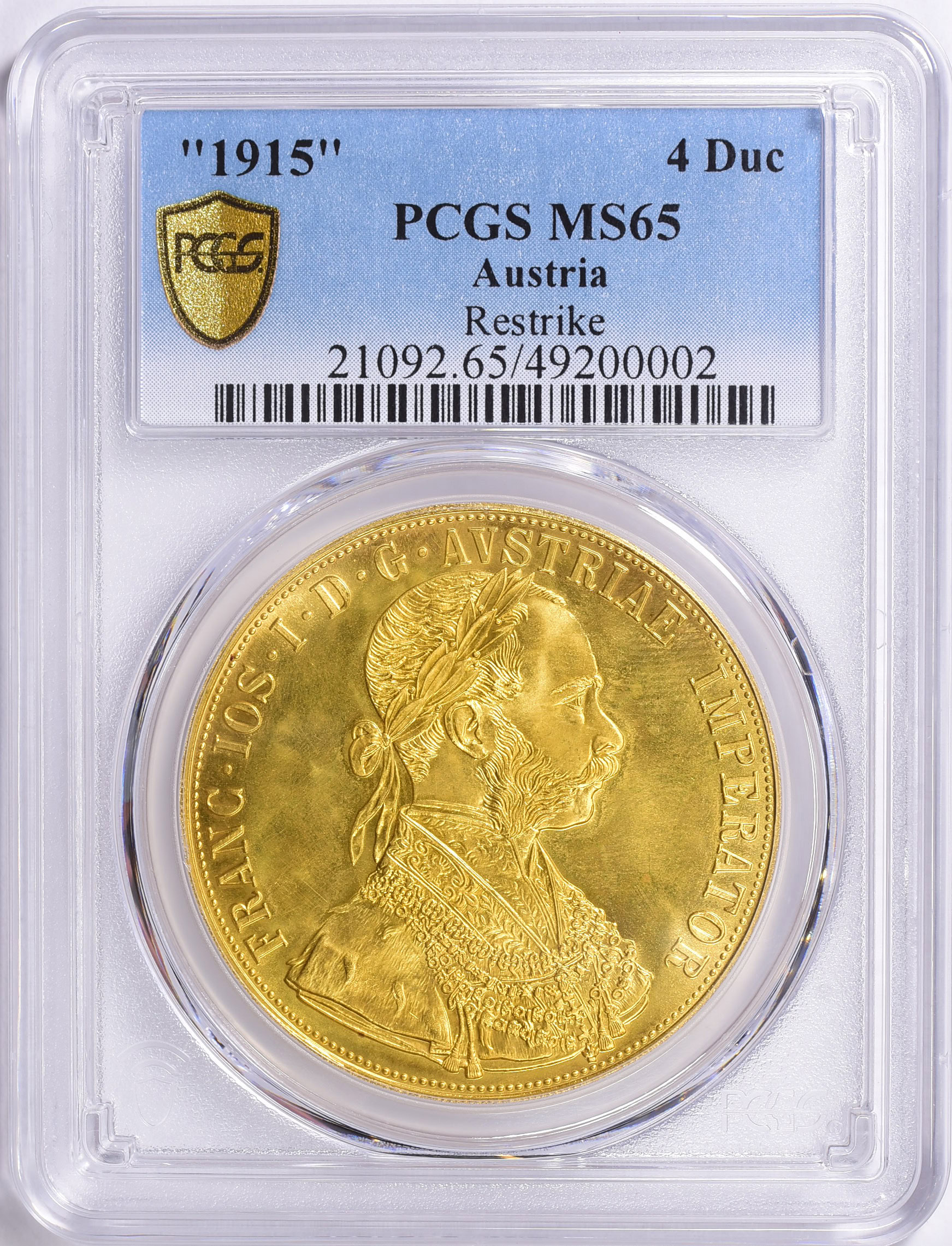 ゴールドアクター　菊　馬券 Austria 1915 Gold 4 Ducat Restrike KM-2276 PCGS MS-65 (AGW