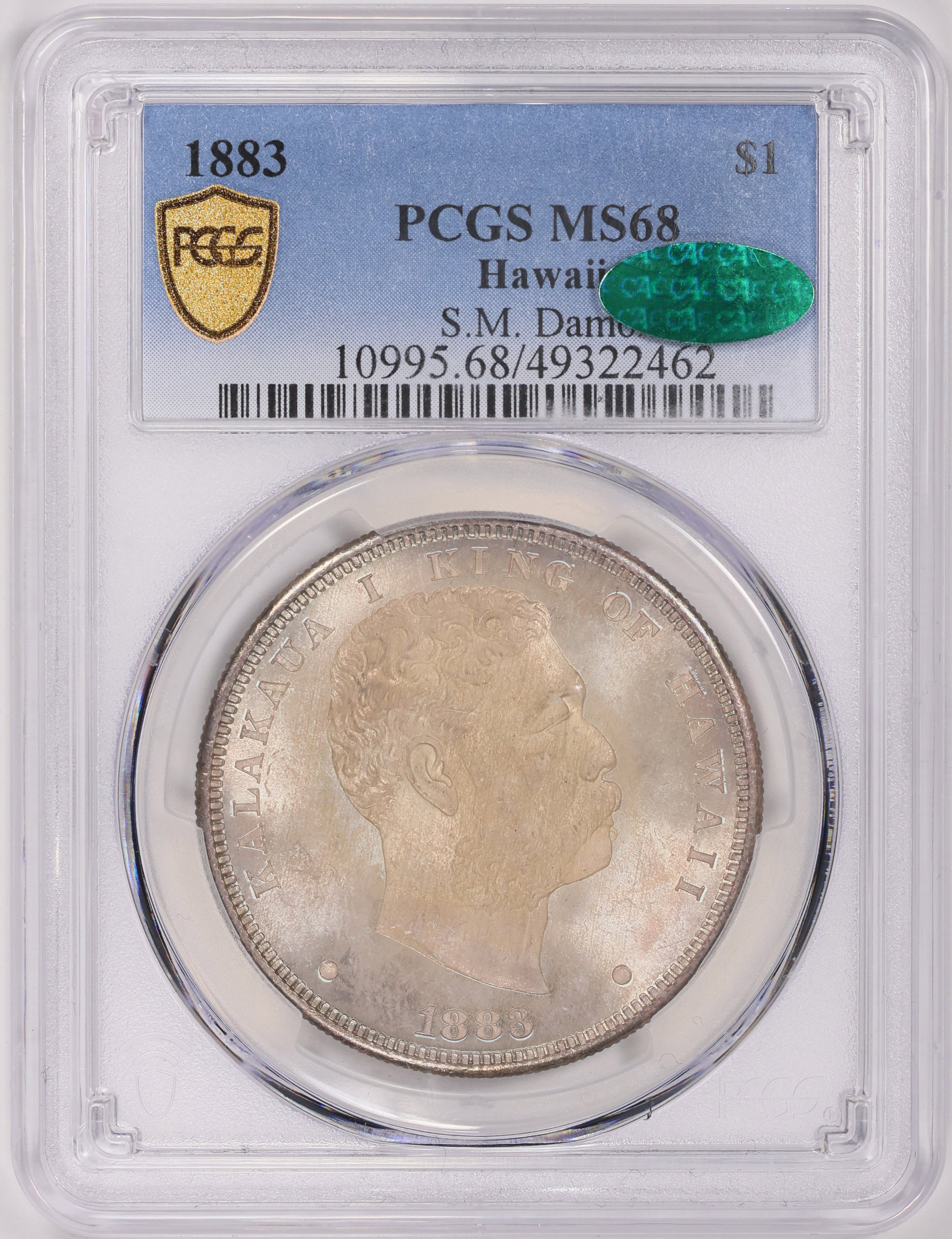 1883 Hawaii Silver Dollar PCGS MS-68 (CAC Green) (Toned) (Item