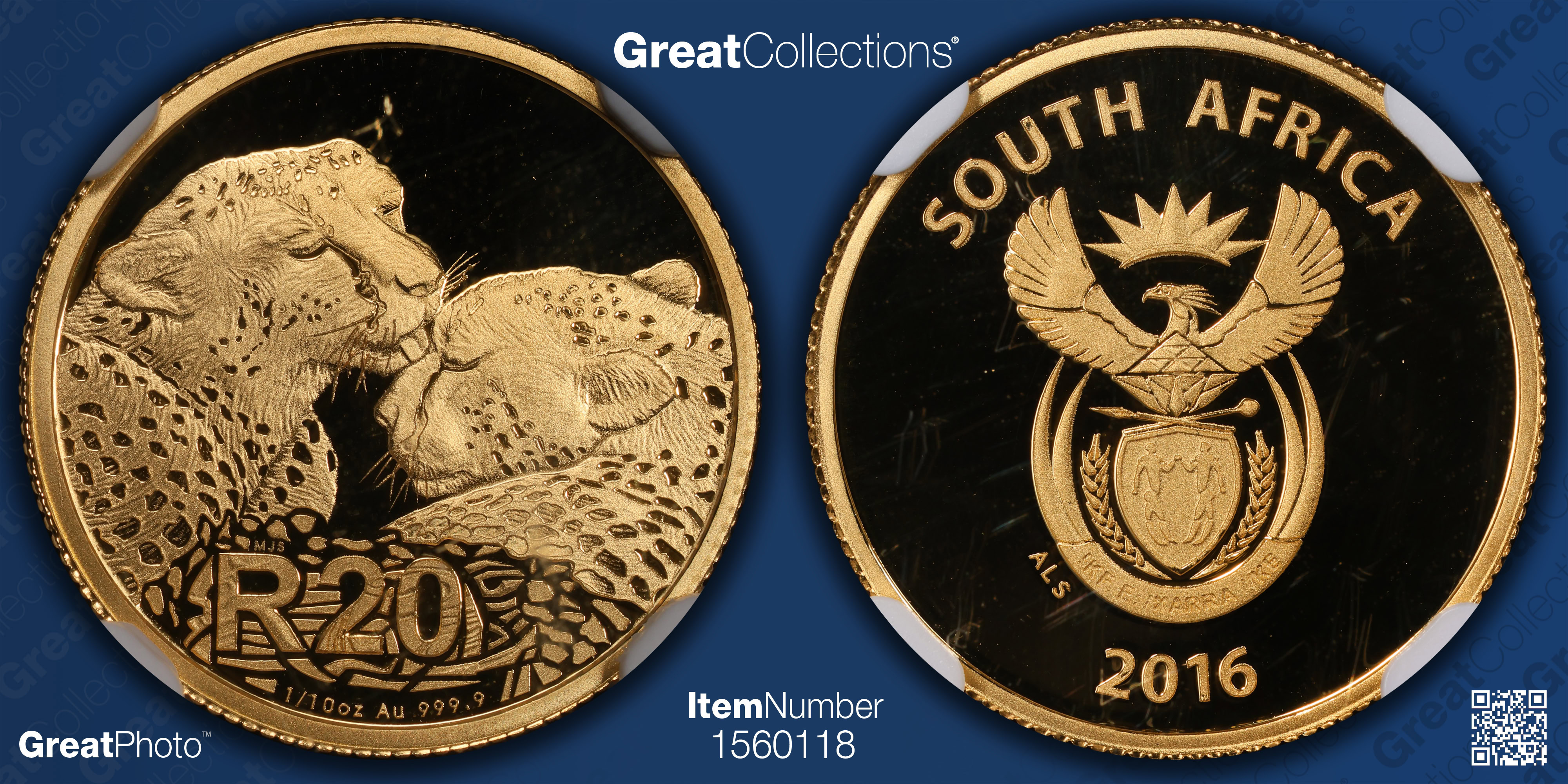 South Africa 2016 Gold 20 Rand Big Cats Series, Cheetah NGC Proof-70 UC ...