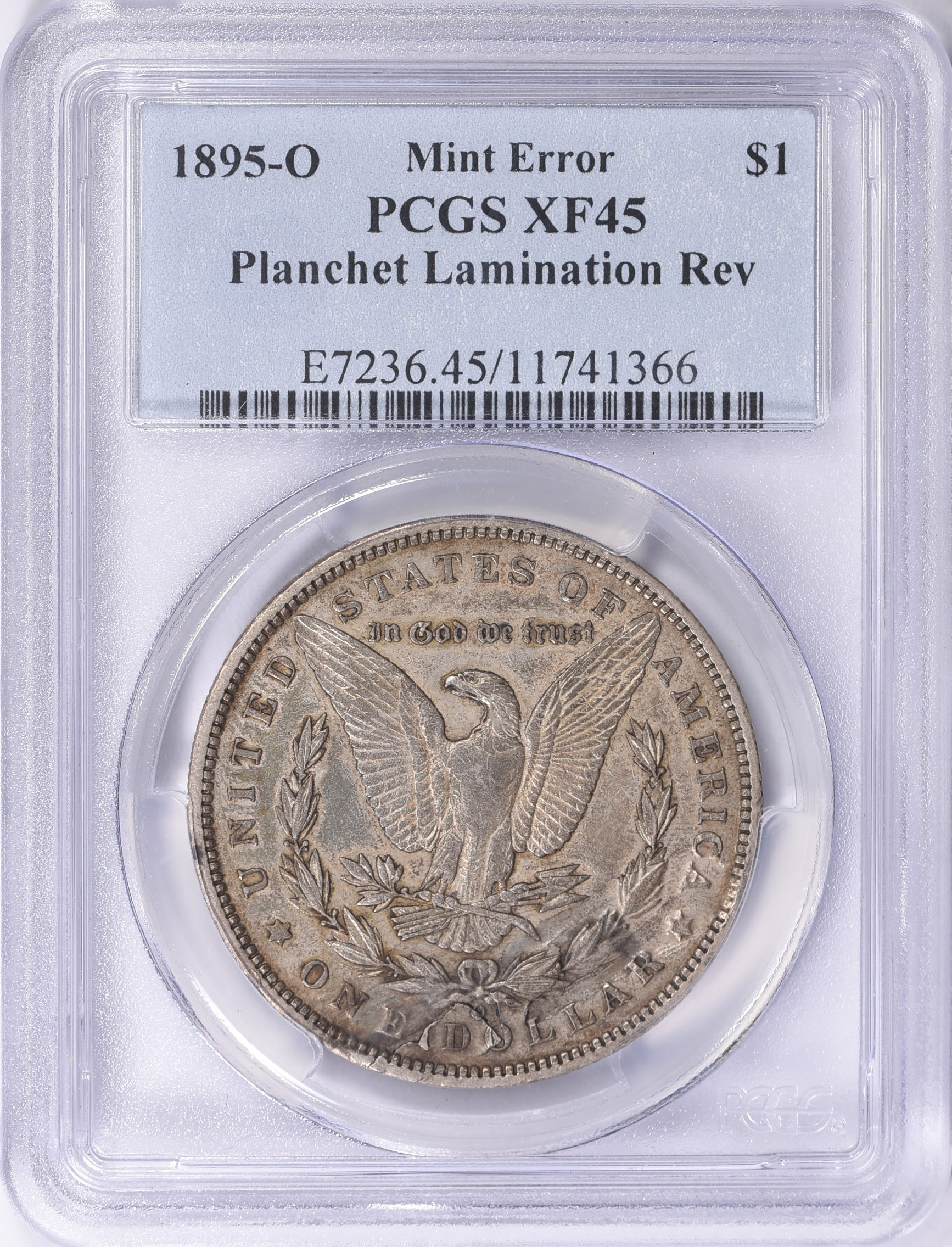 Mint Error 1895-O Morgan Silver Dollar Planchet Lamination Reverse