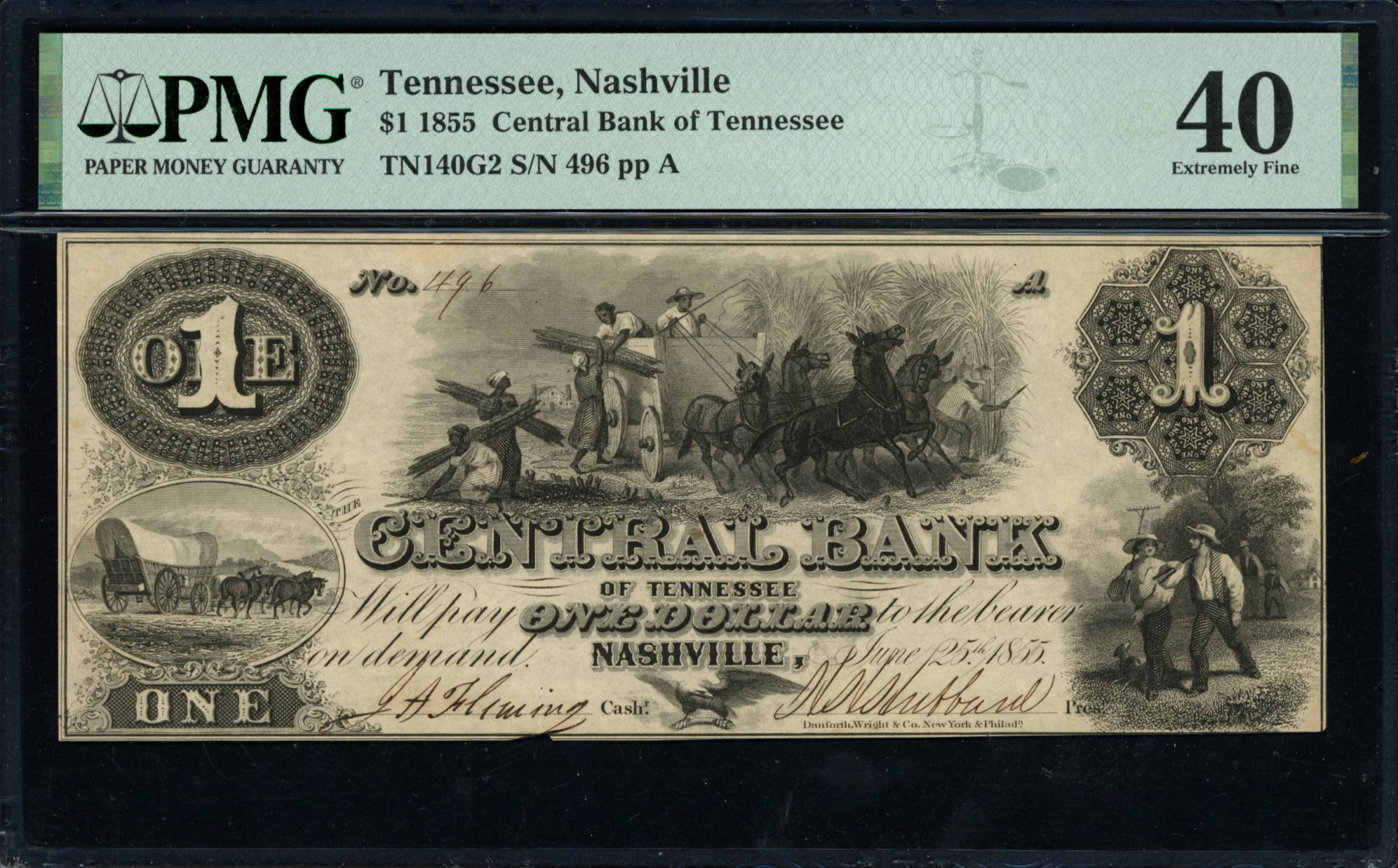 1855 Nashville, Tennessee Central Bank of Tennessee $1 Note PMG