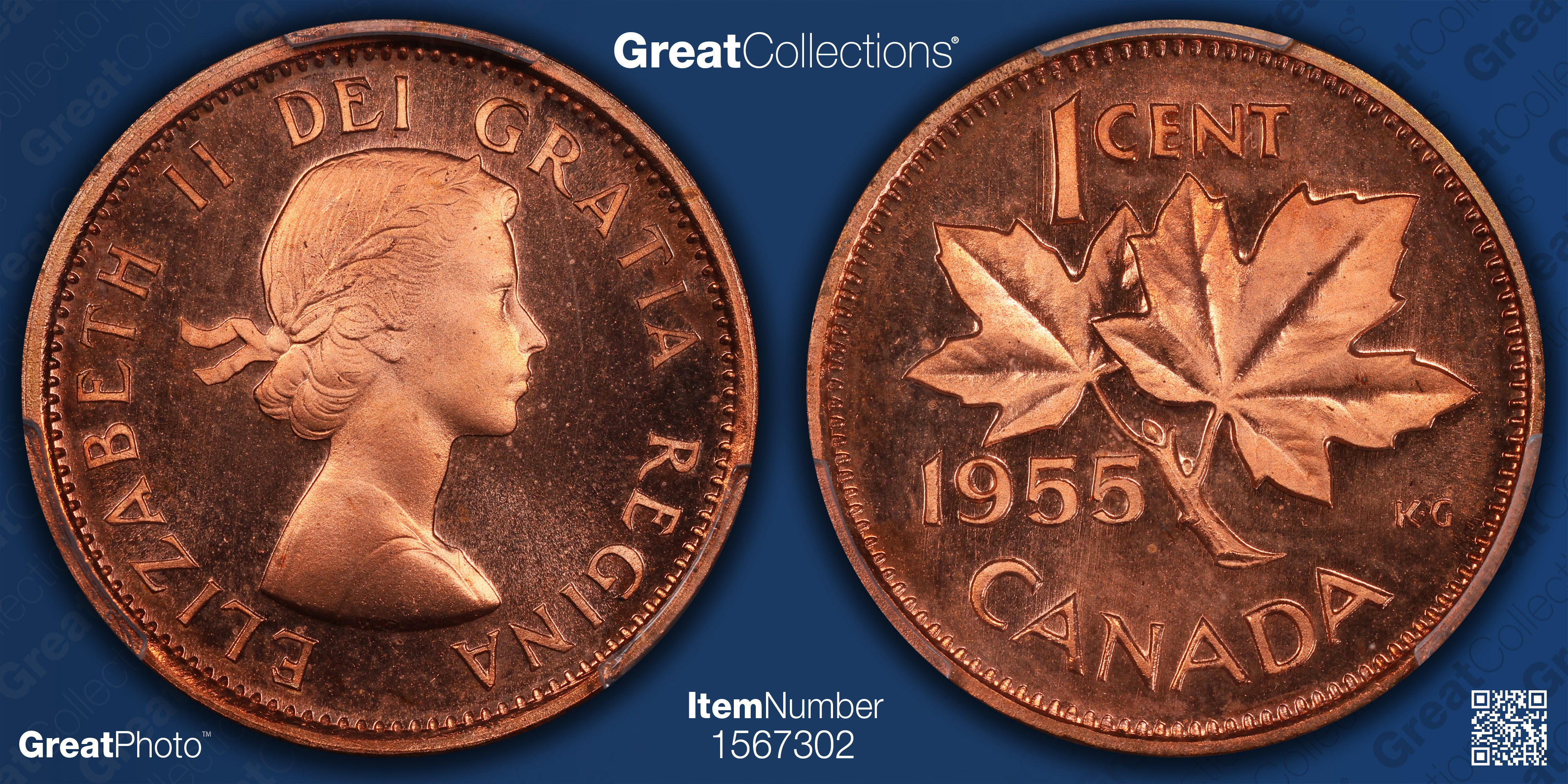 Canada 1955 Cent With Shoulder Strap KM-49 PCGS PL-66 RD CAMEO
