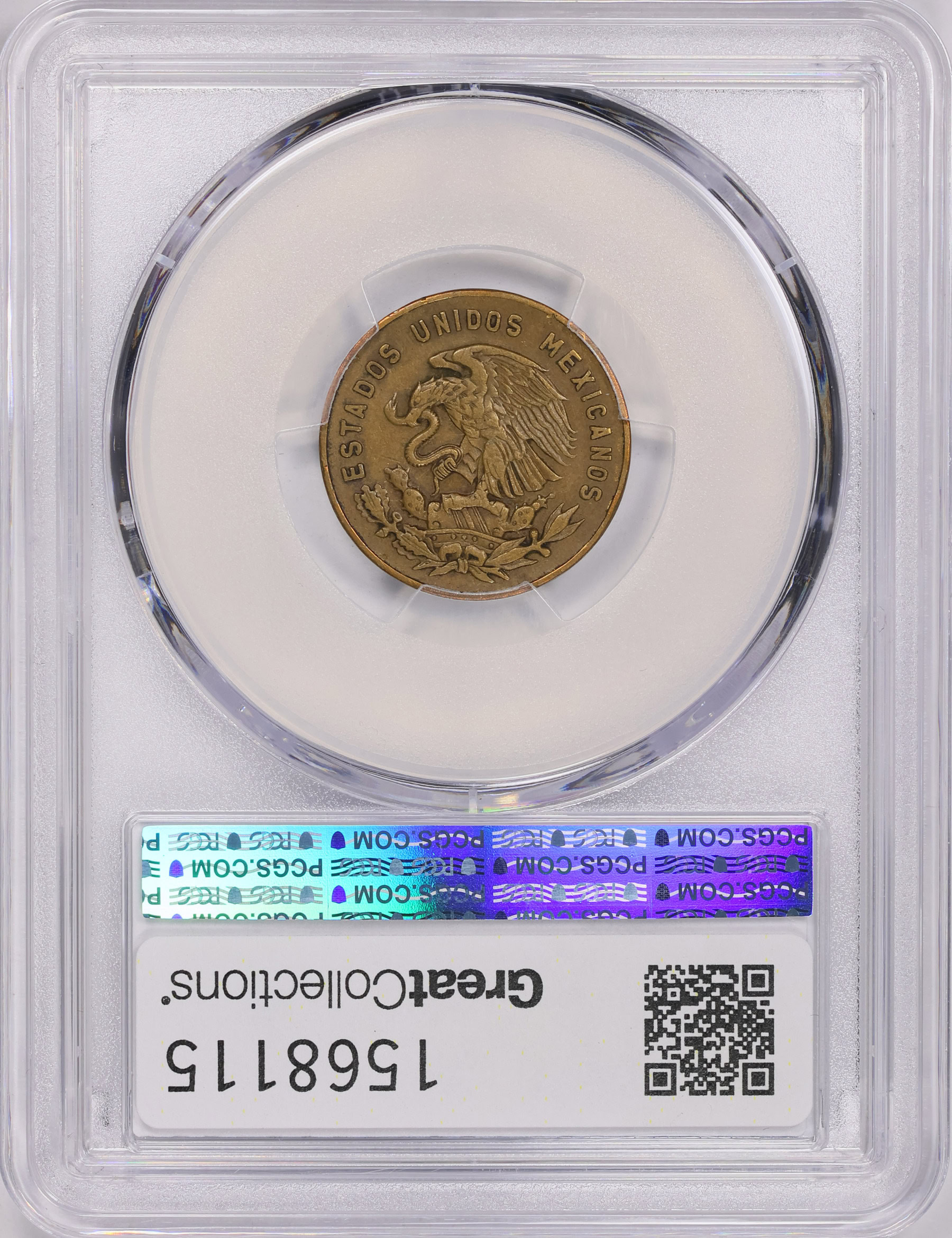 Mexico 1954-Mo 5 Centavos Brass, No Dot KM-426 PCGS AU-50 (Item