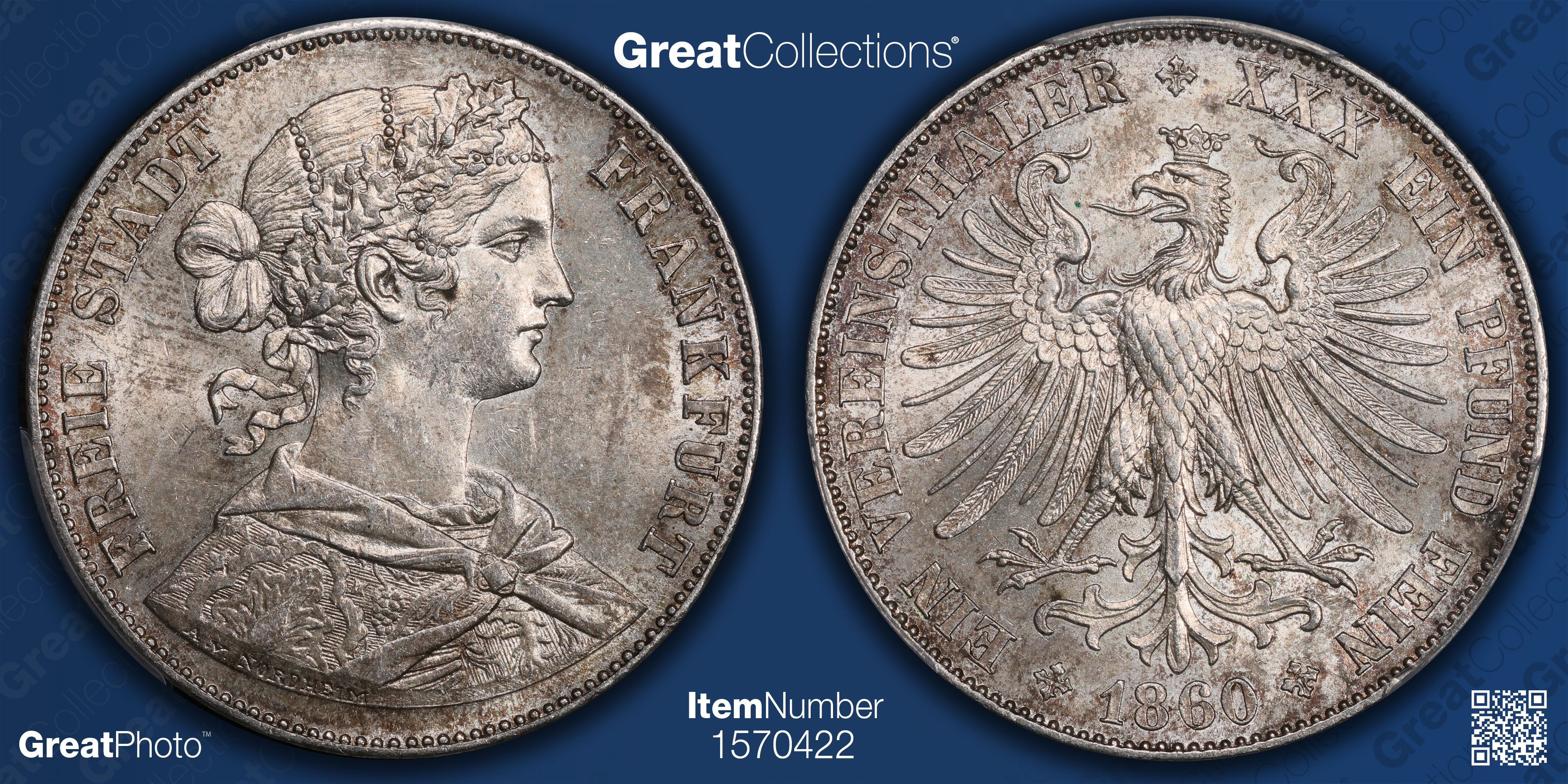 Germany - Frankfurt 1860 Silver Thaler KM-360 PCGS MS-62 (Item