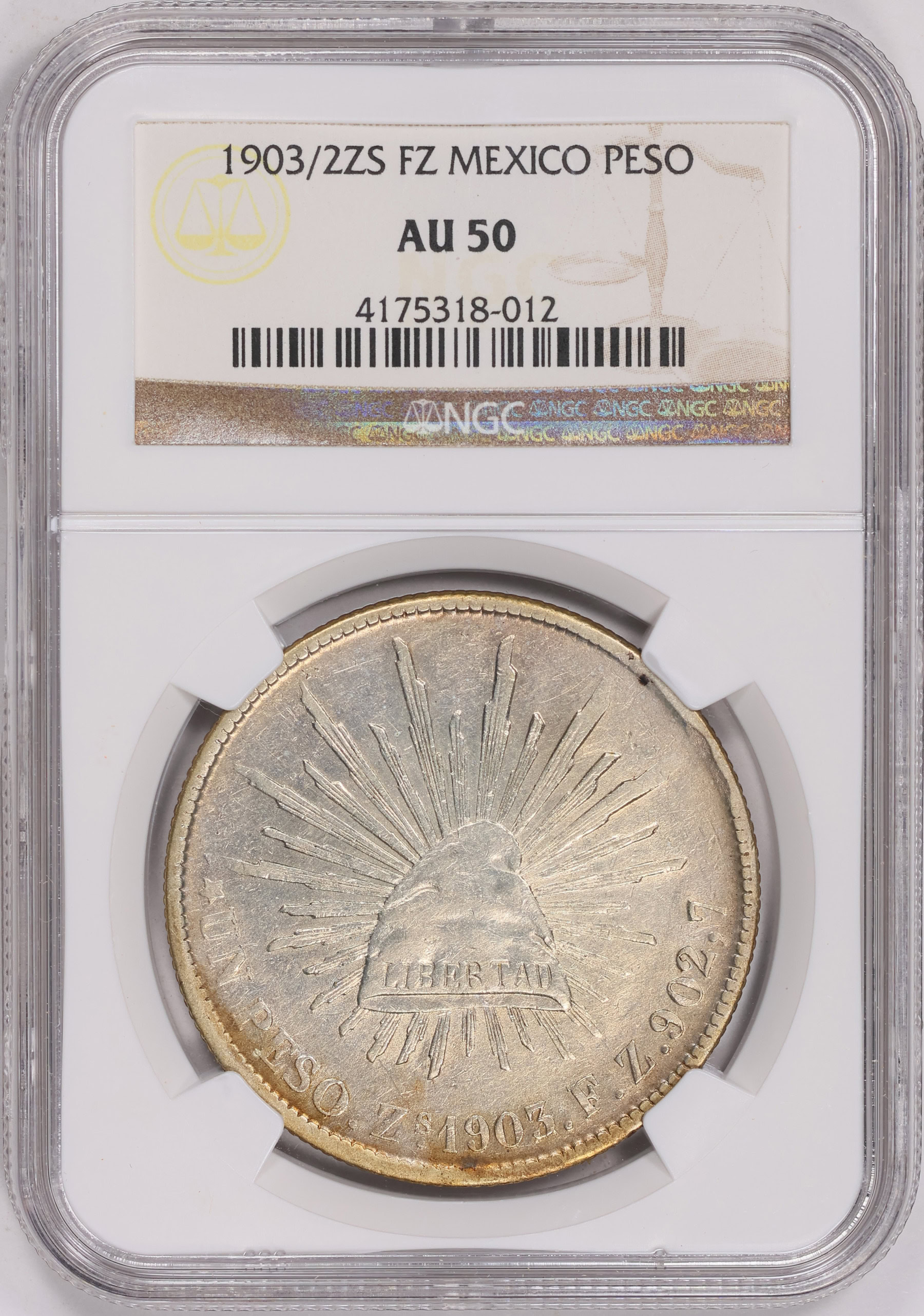 Mexico 1903/2-Zs FZ Silver Peso KM-409.3 NGC AU-50 (Item 1570875