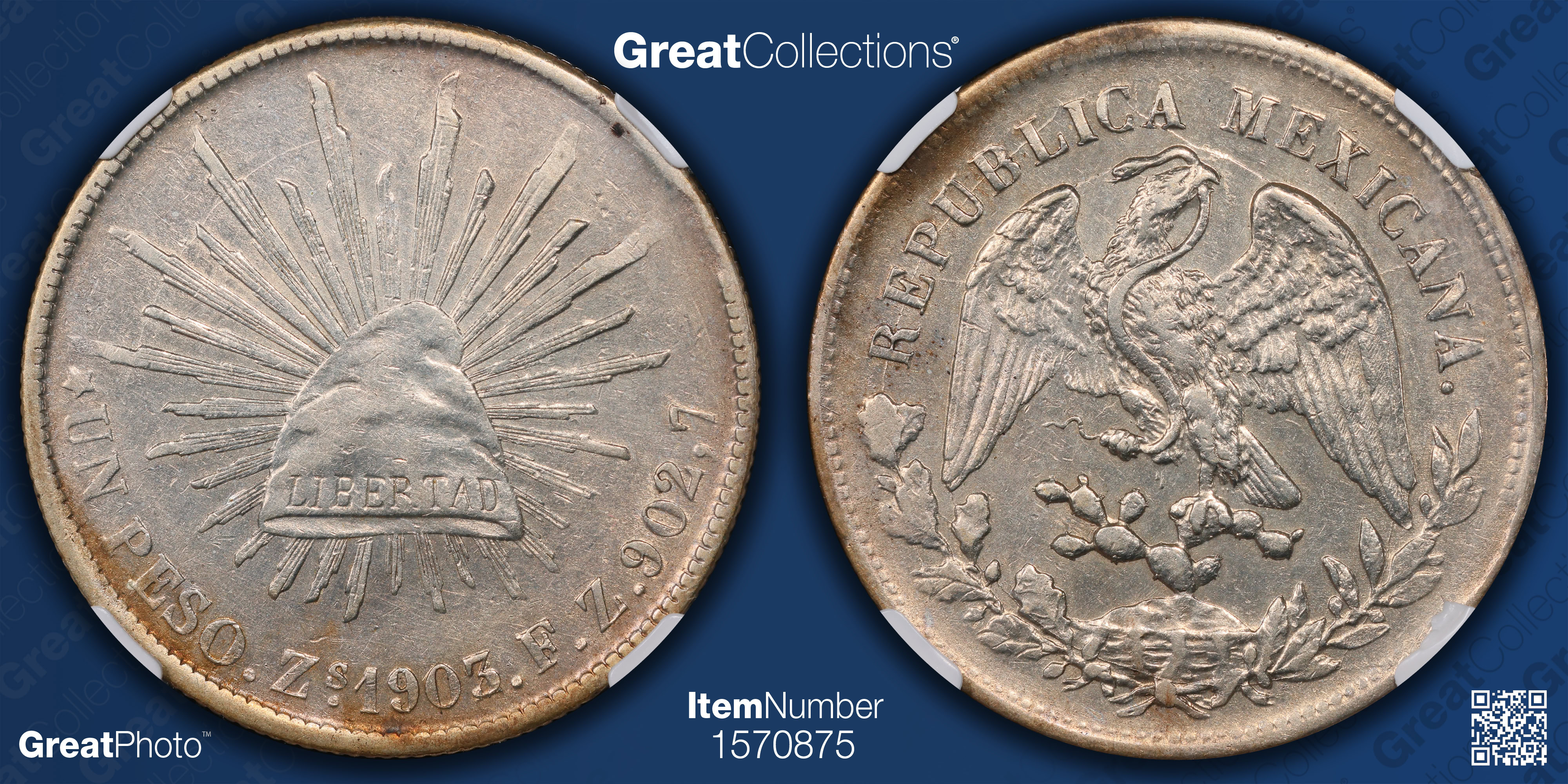 Mexico 1903/2-Zs FZ Silver Peso KM-409.3 NGC AU-50 (Item 1570875