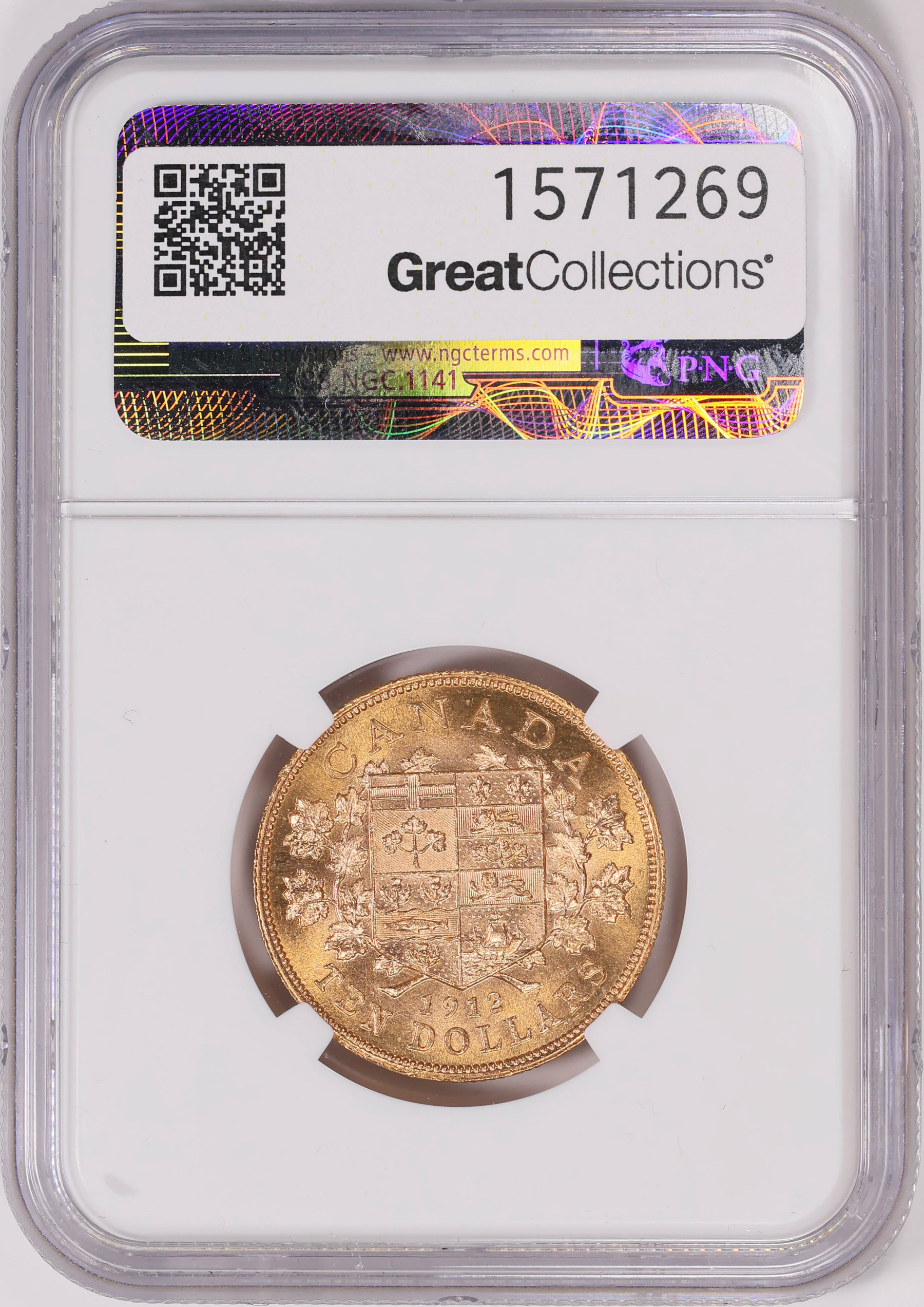 Canada 1912 Gold $10 KM-27 NGC MS-63 (AGW = 0.4837 oz.) (Item