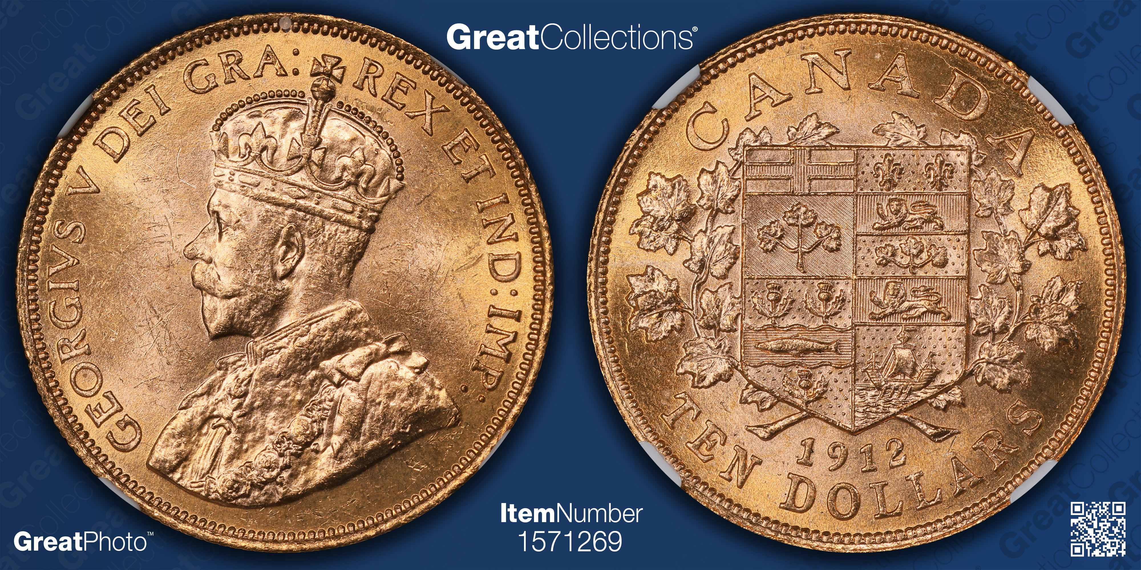 Canada 1912 Gold $10 KM-27 NGC MS-63 (AGW = 0.4837 oz.) (Item