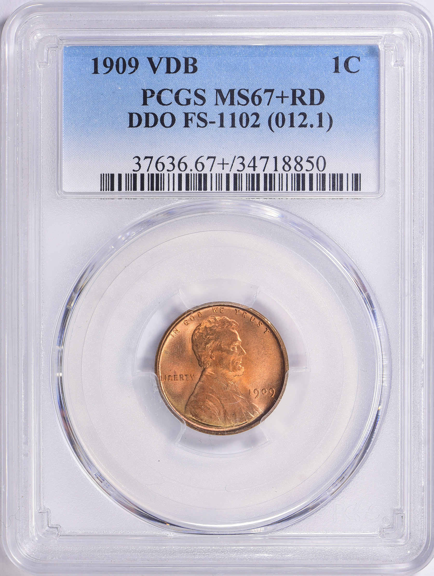 1909 VDB Lincoln Cent Doubled Die Obverse FS-1102 (012.1) PCGS MS-67 ...