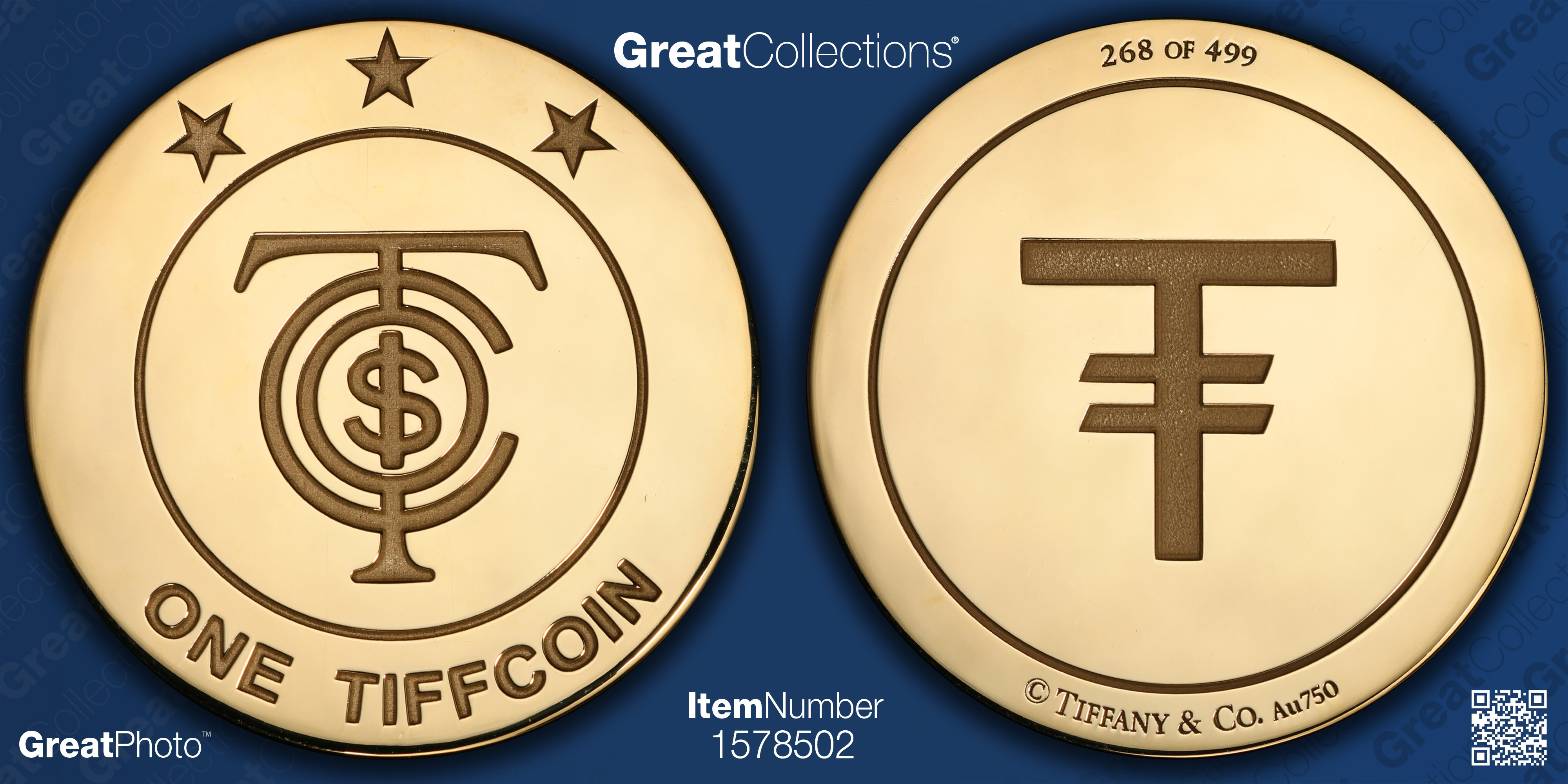 2022) Gold TiffCoin by Tiffany & Co. PCGS MS-67 (#268 of 499 with Original  Packaging, Certificate & Folio) | PCGS Cert #49523078 | GreatCollections  Coin Auctions Item #1578502
