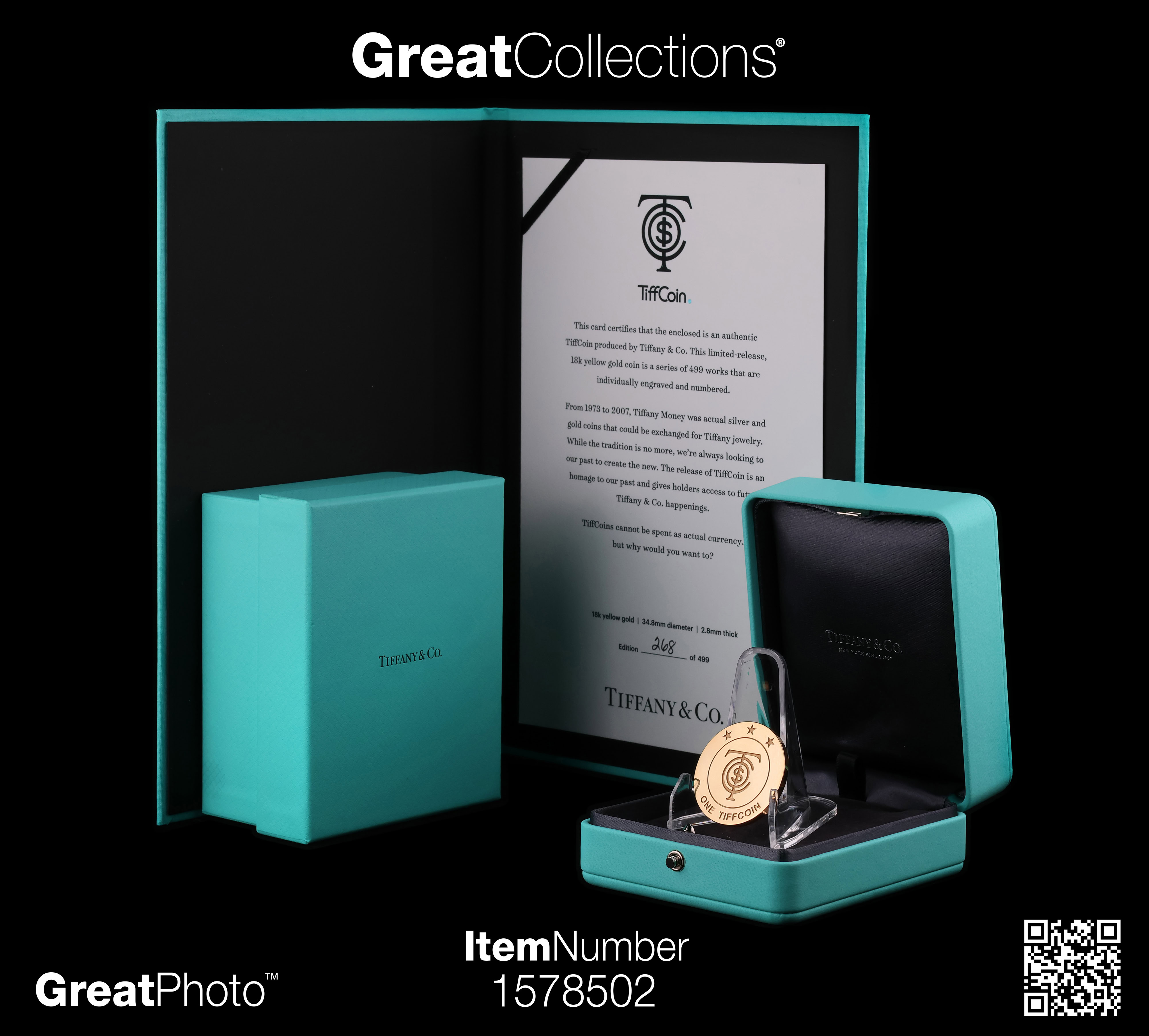 2022) Gold TiffCoin by Tiffany & Co. PCGS MS-67 (#268 of 499 with Original  Packaging, Certificate & Folio) | PCGS Cert #49523078 | GreatCollections  Coin Auctions Item #1578502