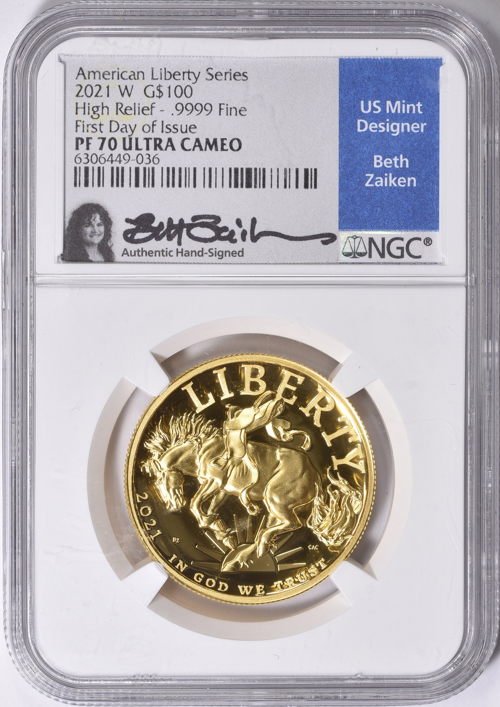 2021-W Gold $100 American Liberty High Relief First Day of Issue