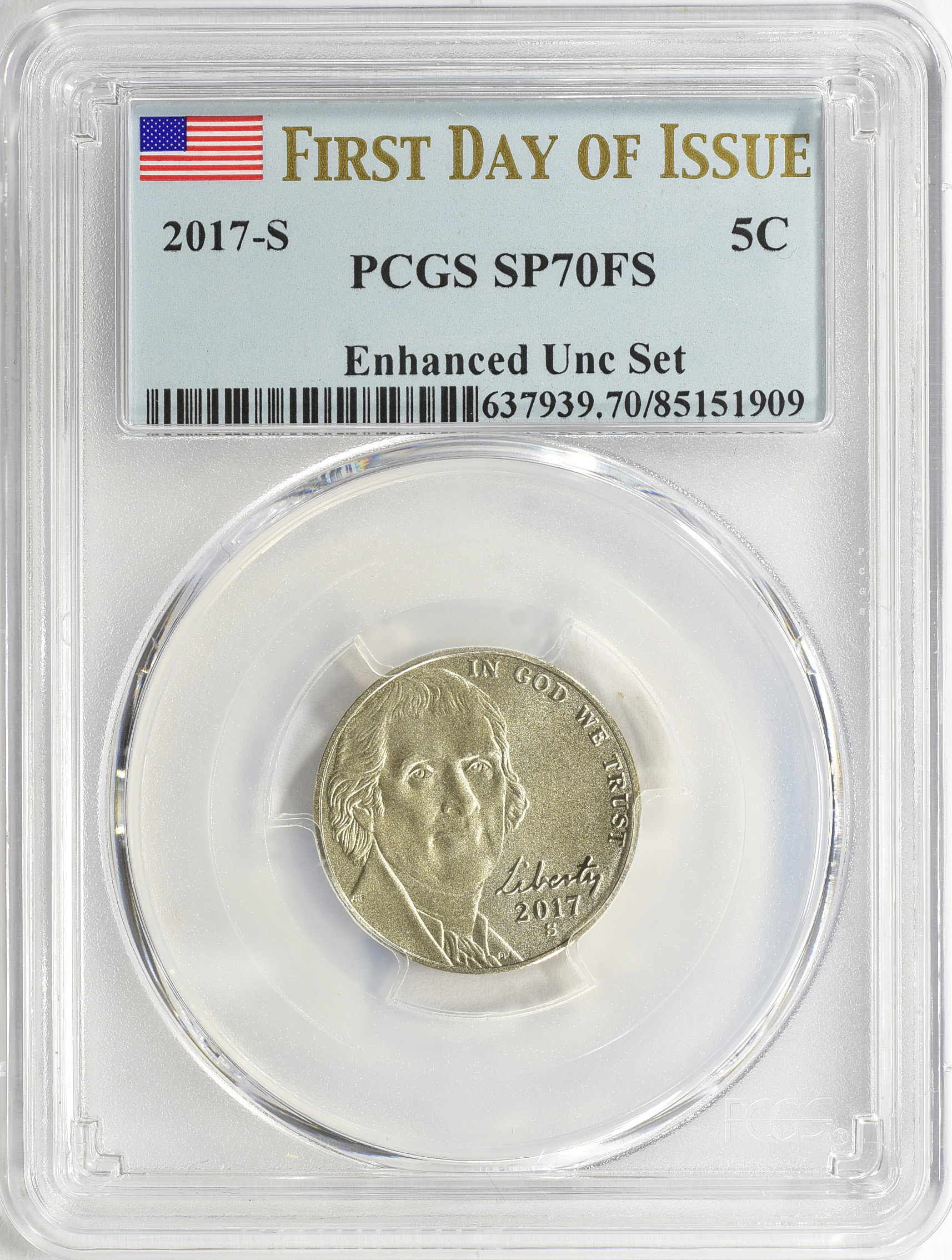 2017-S Jefferson Nickel (From Enhanced Unc Set) FDI PCGS SP-70 FS (Item ...