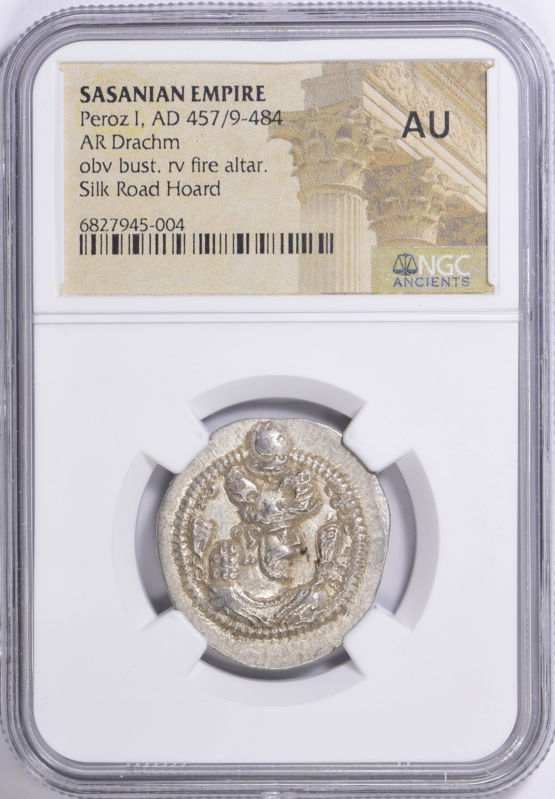 Ancient Sasanian Empire, Peroz I (A.D. 457/9-484) AR Drachm NGC AU