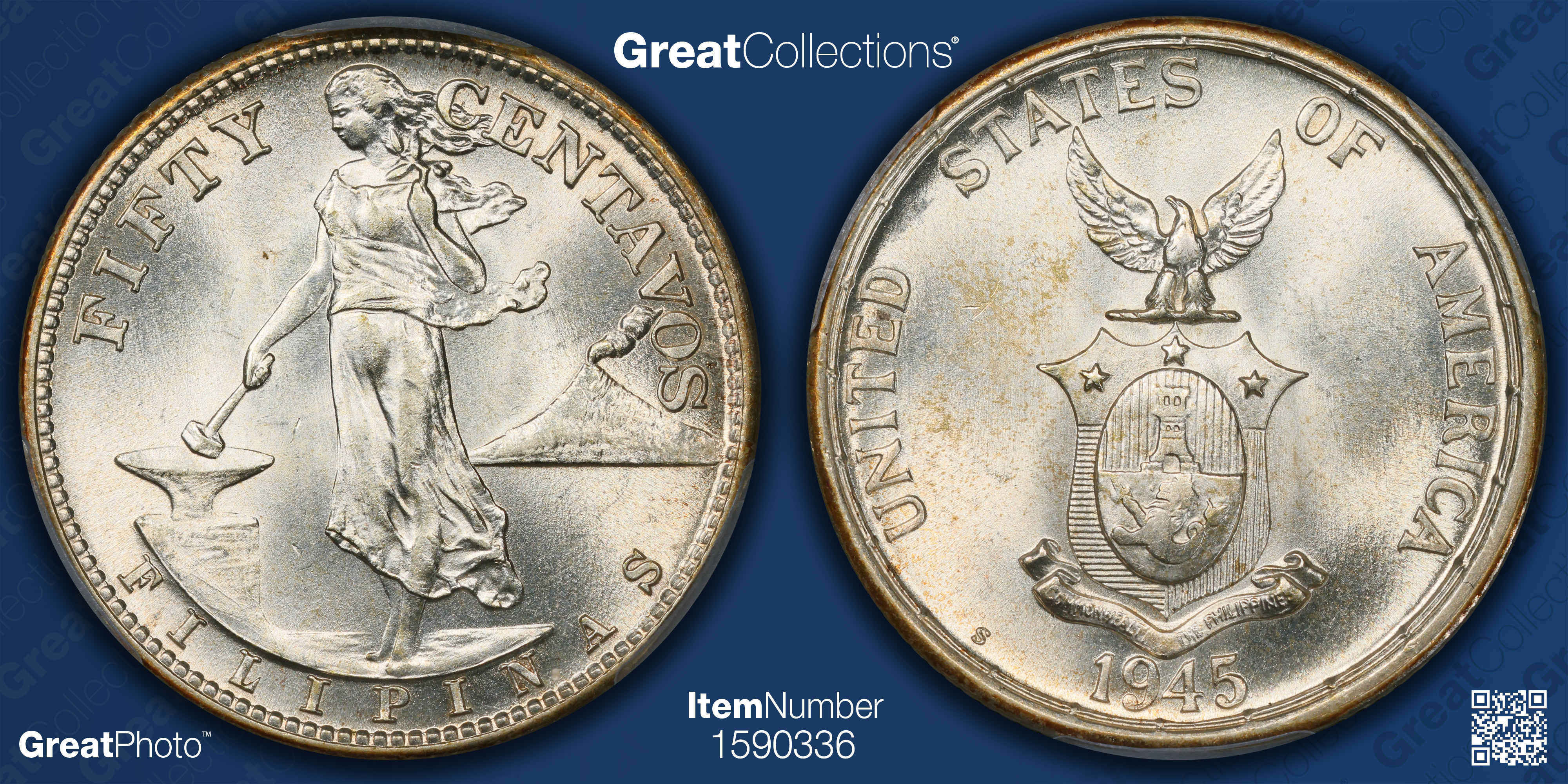 1945-S U.S. Philippines Fifty Centavos PCGS MS-65 (Item 1590336