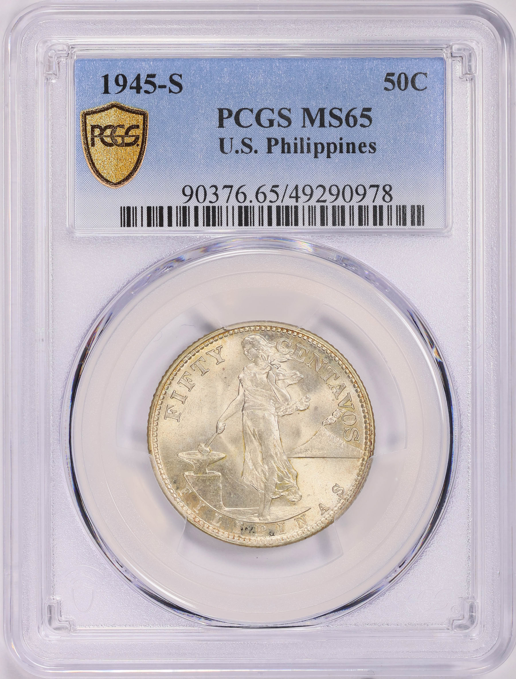 米領 フィリピン 1945 NGC MS65 50センタボ 銀貨 マヨン火山 1945-S