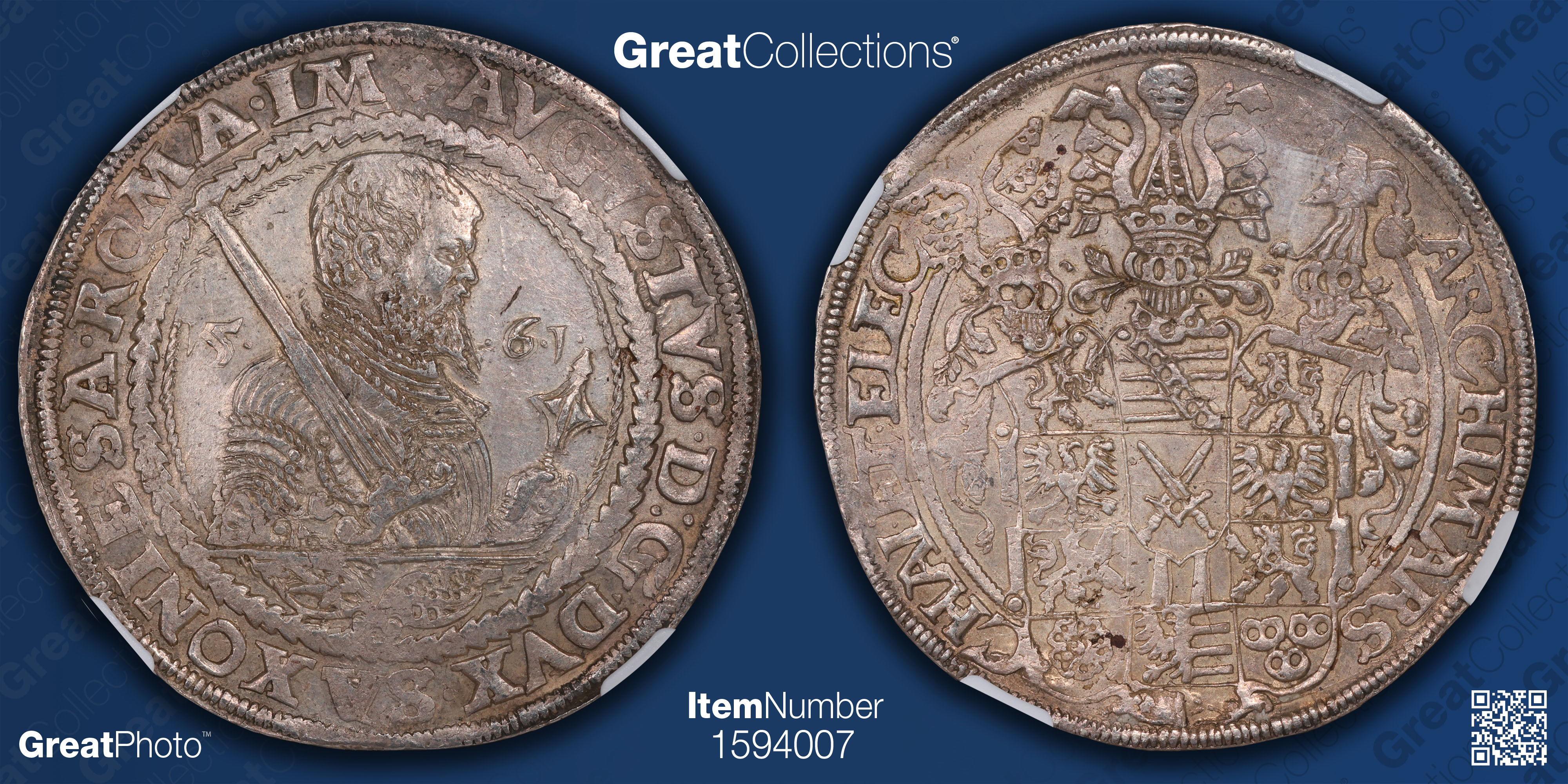 Germany - Saxony-Albertine 1561-HB Silver Thaler NGC MS-61 (Item Germany - Saxony-Albertine 1561-HB Silver Thaler NGC MS-61 (Item