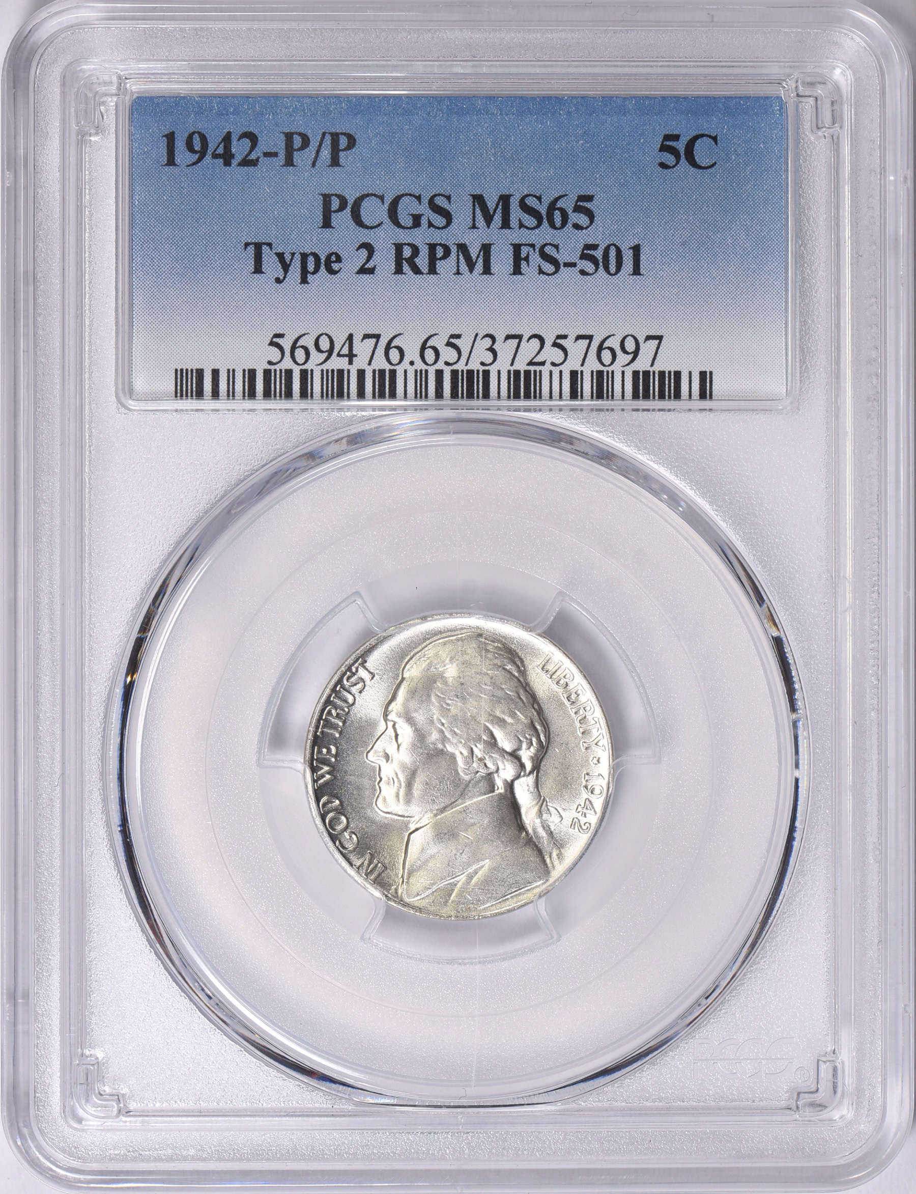 1942-P/P Jefferson Nickel Type 2, RPM FS-501 PCGS MS-65 (Item