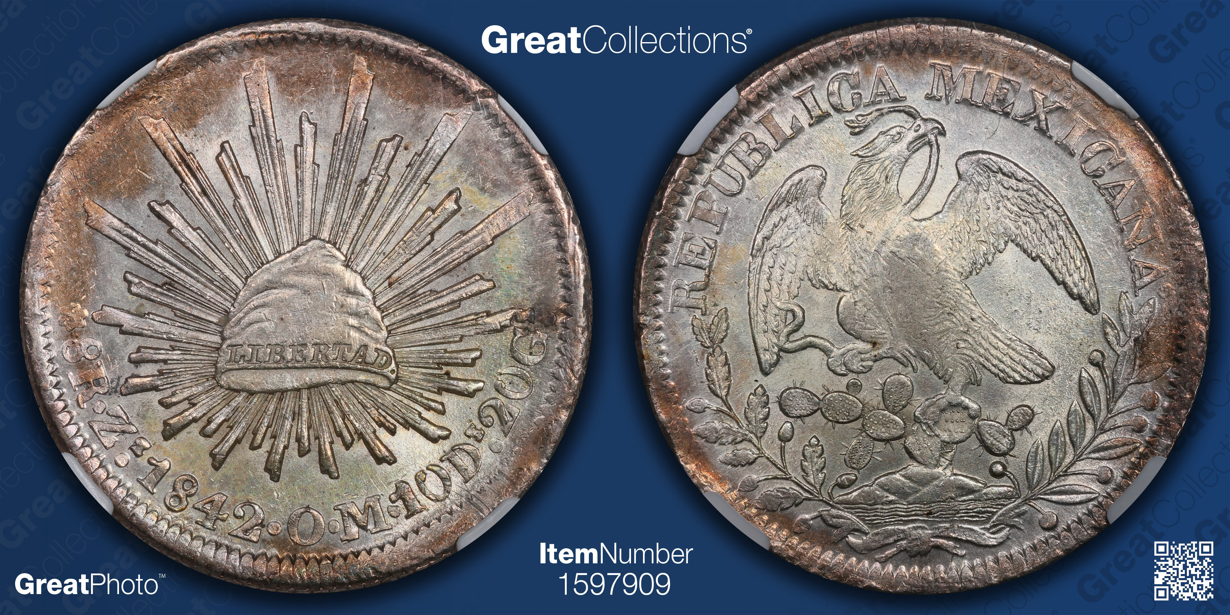 Mexico 1842-Zs OM Silver 8 Reales Eagle Type of 1841 KM-377.13 NGC