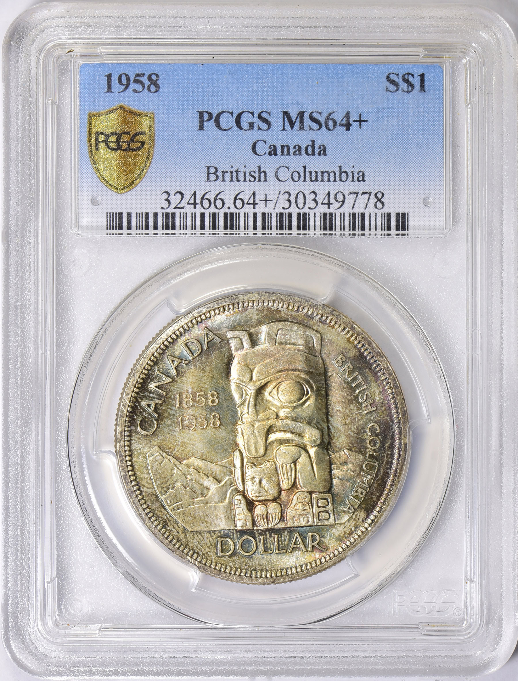 Canada 1958 Silver Dollar British Columbia KM-55 PCGS MS-64+