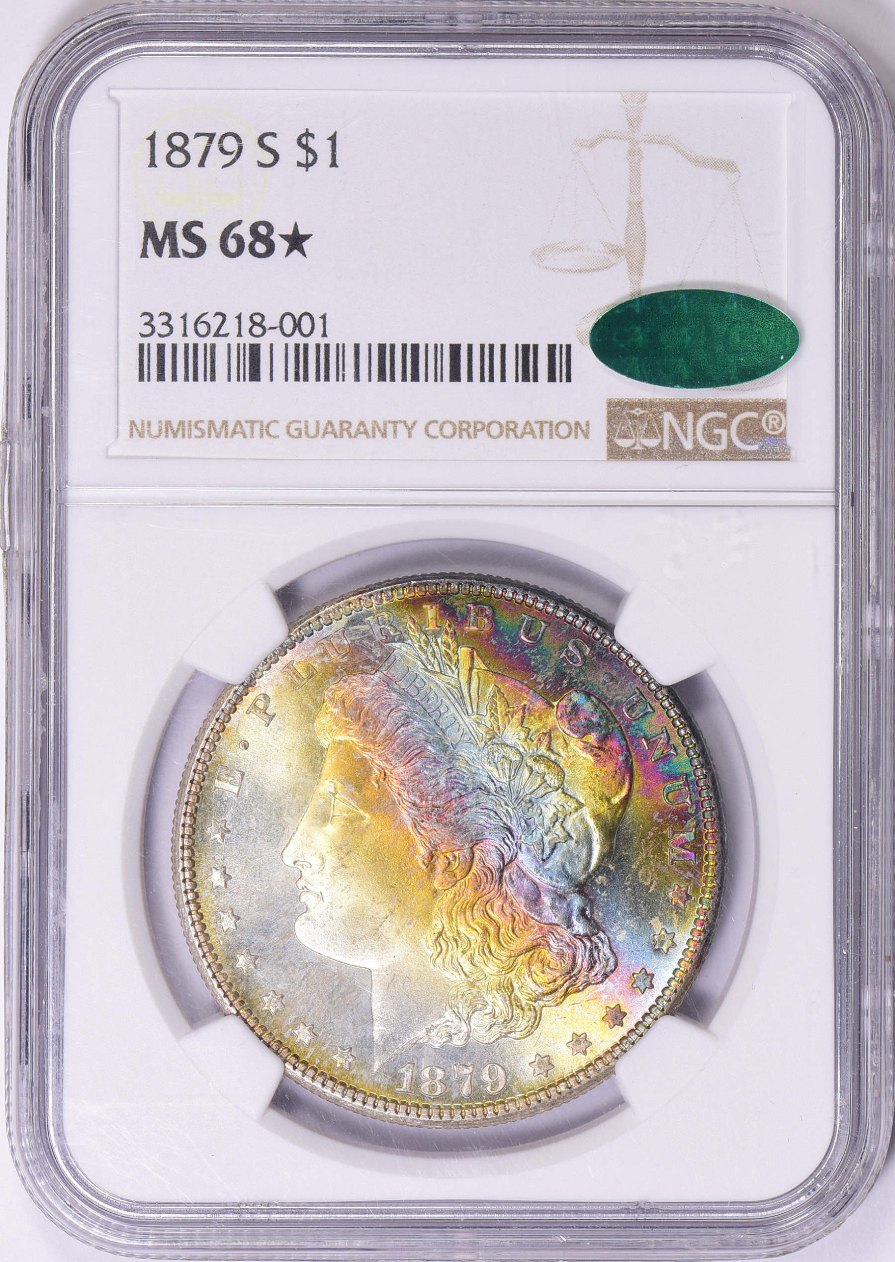 1879-S Morgan Silver Dollar NGC MS-68 ☆ (CAC Green) (Toned) (Item