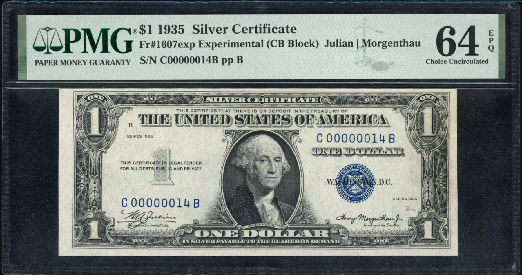 Fr. 1607exp (CB Block) 1935 $1 Silver Certificate Experimental