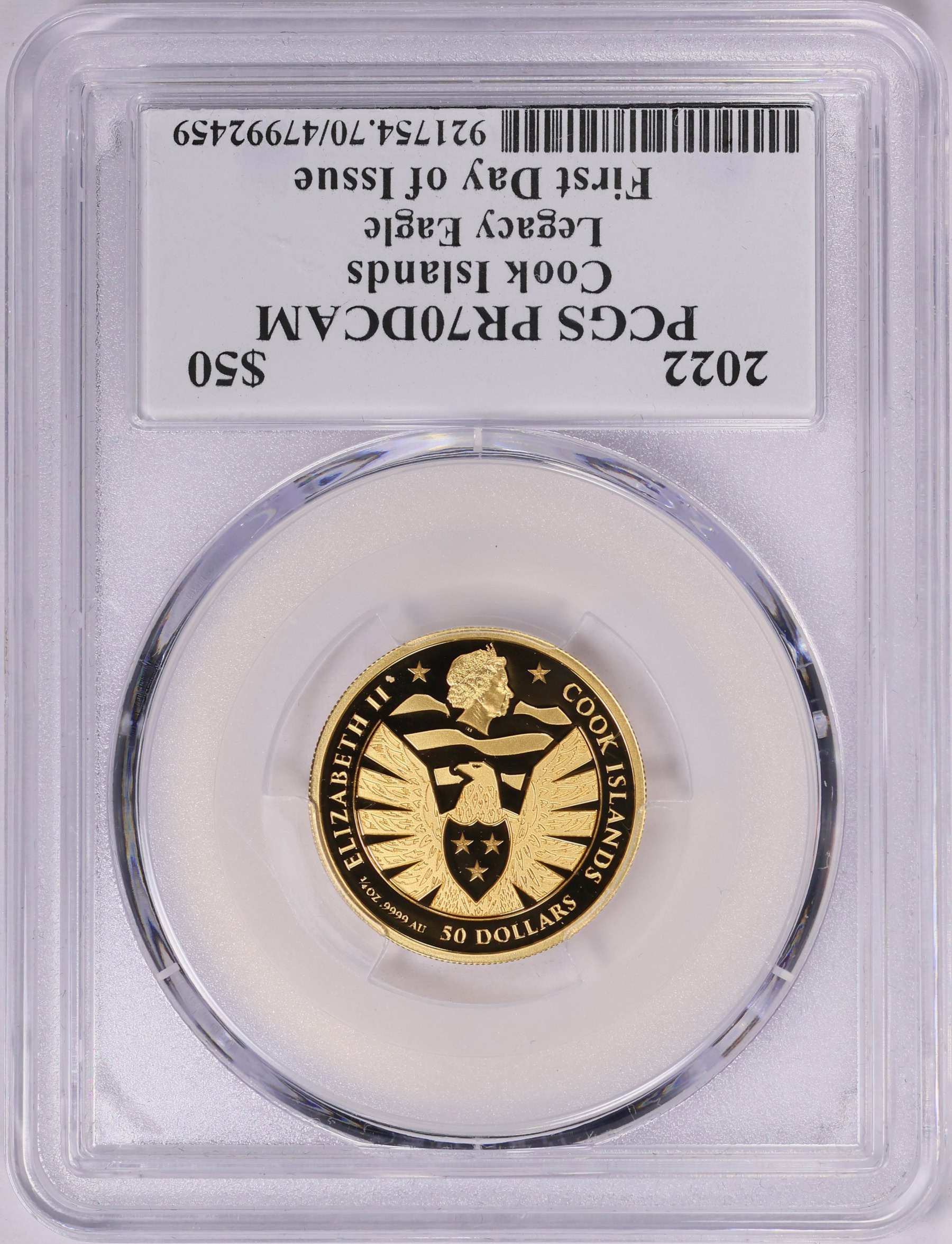 Cook Islands 2022 Gold $50 Legacy Eagle First Day of Issue PCGS