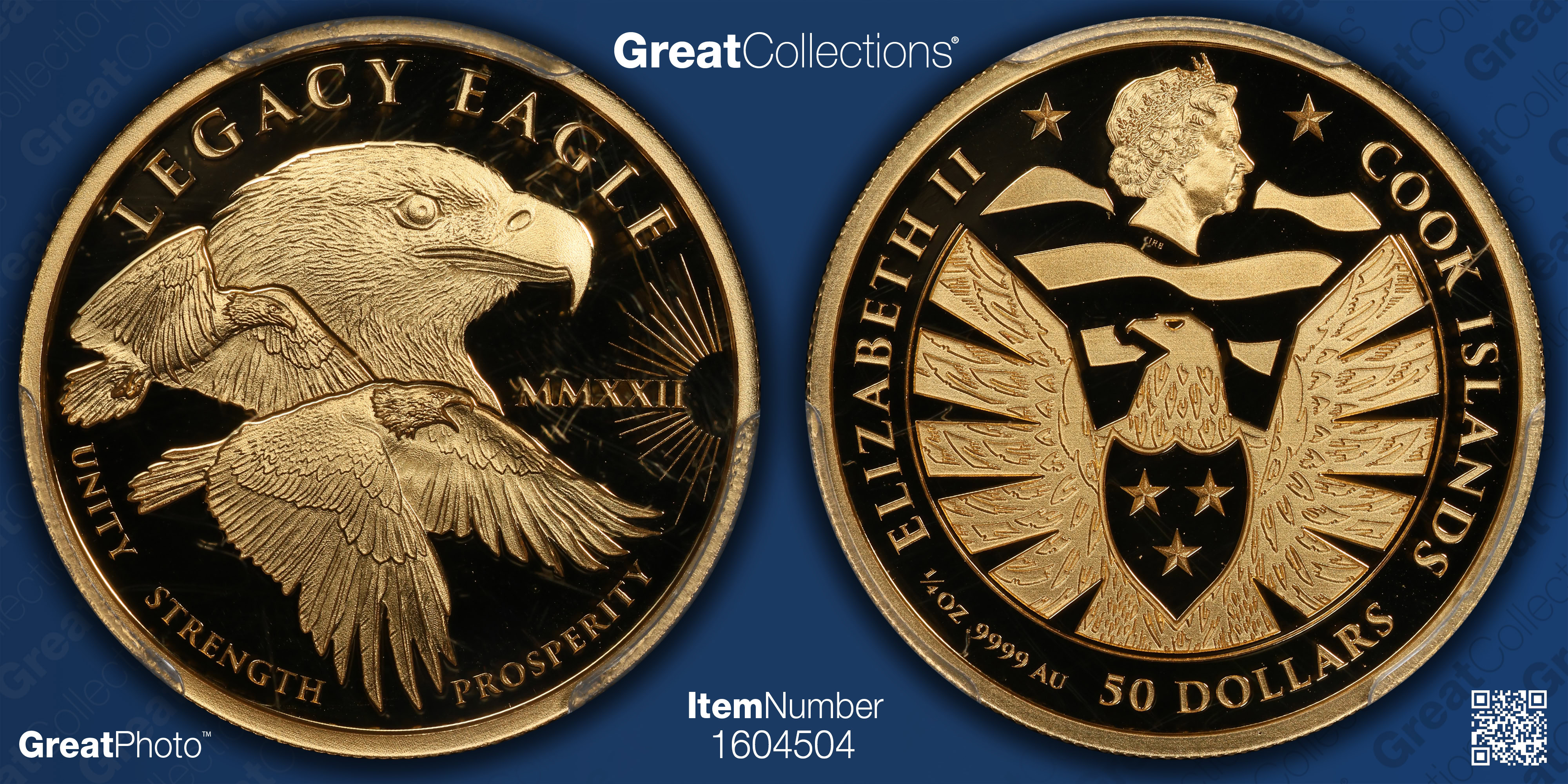 Cook Islands 2022 Gold $50 Legacy Eagle First Day of Issue PCGS